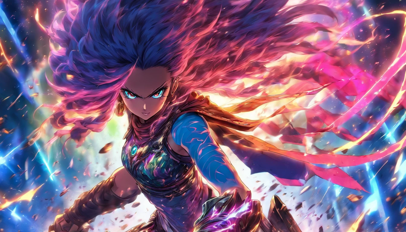menina musculosa bonita, Armadura de Batalha de Couro, espada colossal, dia ensolarado