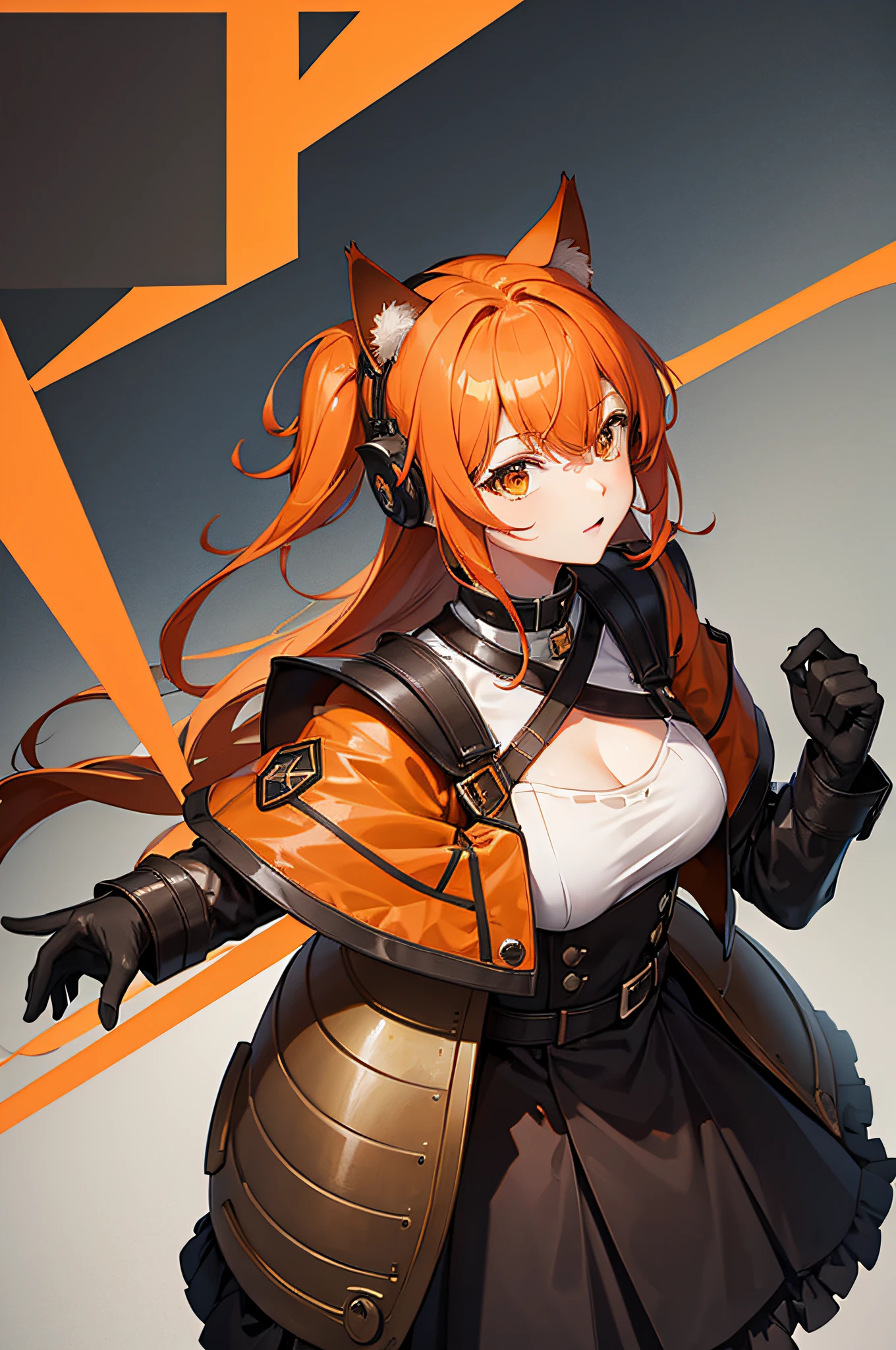 4K,hight resolution,One Woman,orange color hair,cat ear,Military Dresses,Heavy Armor,Bolt-Action Rifles
