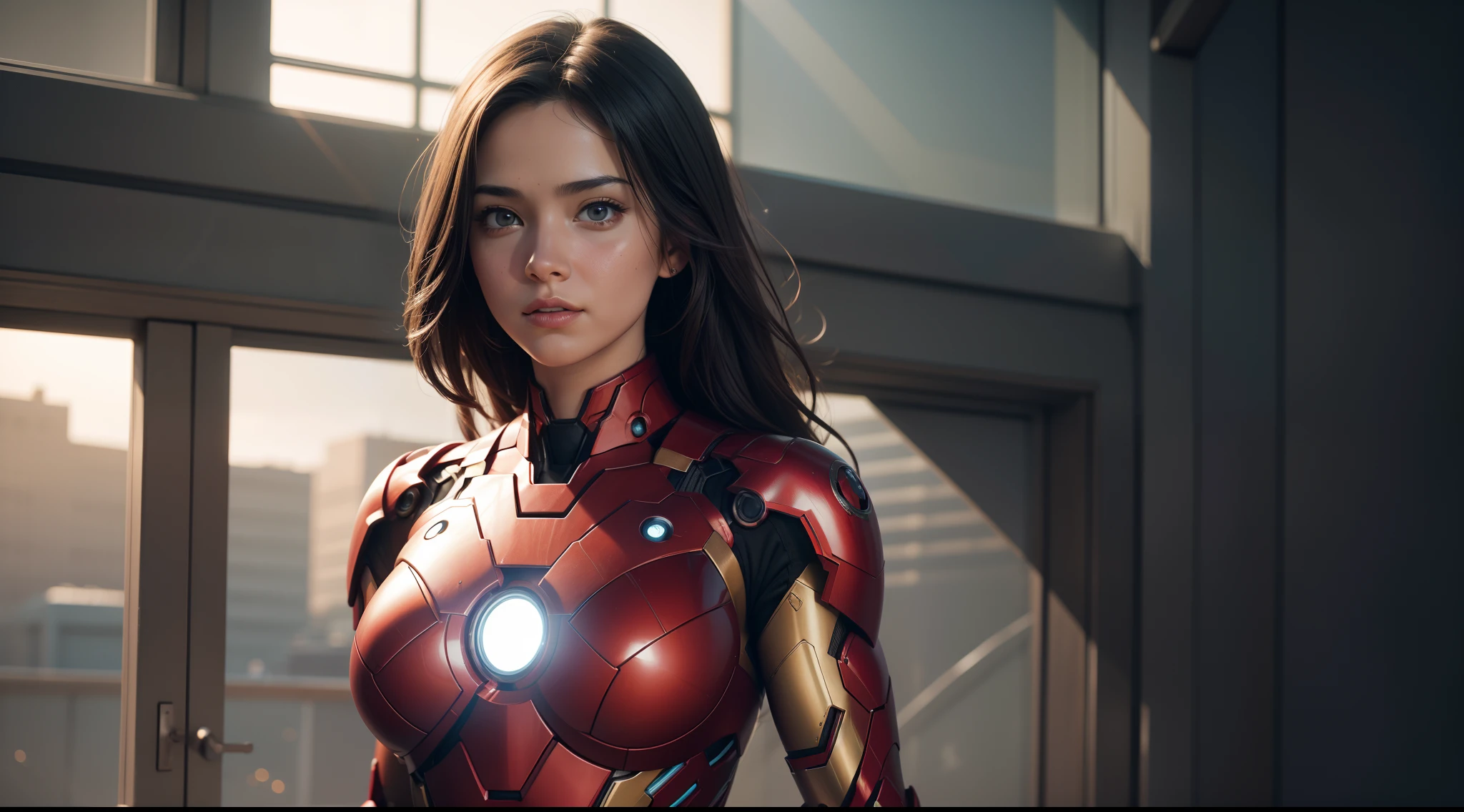 sexy woman (naked tits) in the Iron Man costume from Marvel Comics, CGI with clear focus, Photorealistic, high detail, Realistic, Masterpiece, absurdress, Best Quality, HDR, hiquality, hight resolution, Extremely detailed, 8k wallpaper, intricate details, 8K UHD, Full-HD, (foto realista:1.2), Contrast, sharp lighting, Cinematic lighting, natural lighting, hard light, Backlighting, Global Illumination, Environment Occlusion