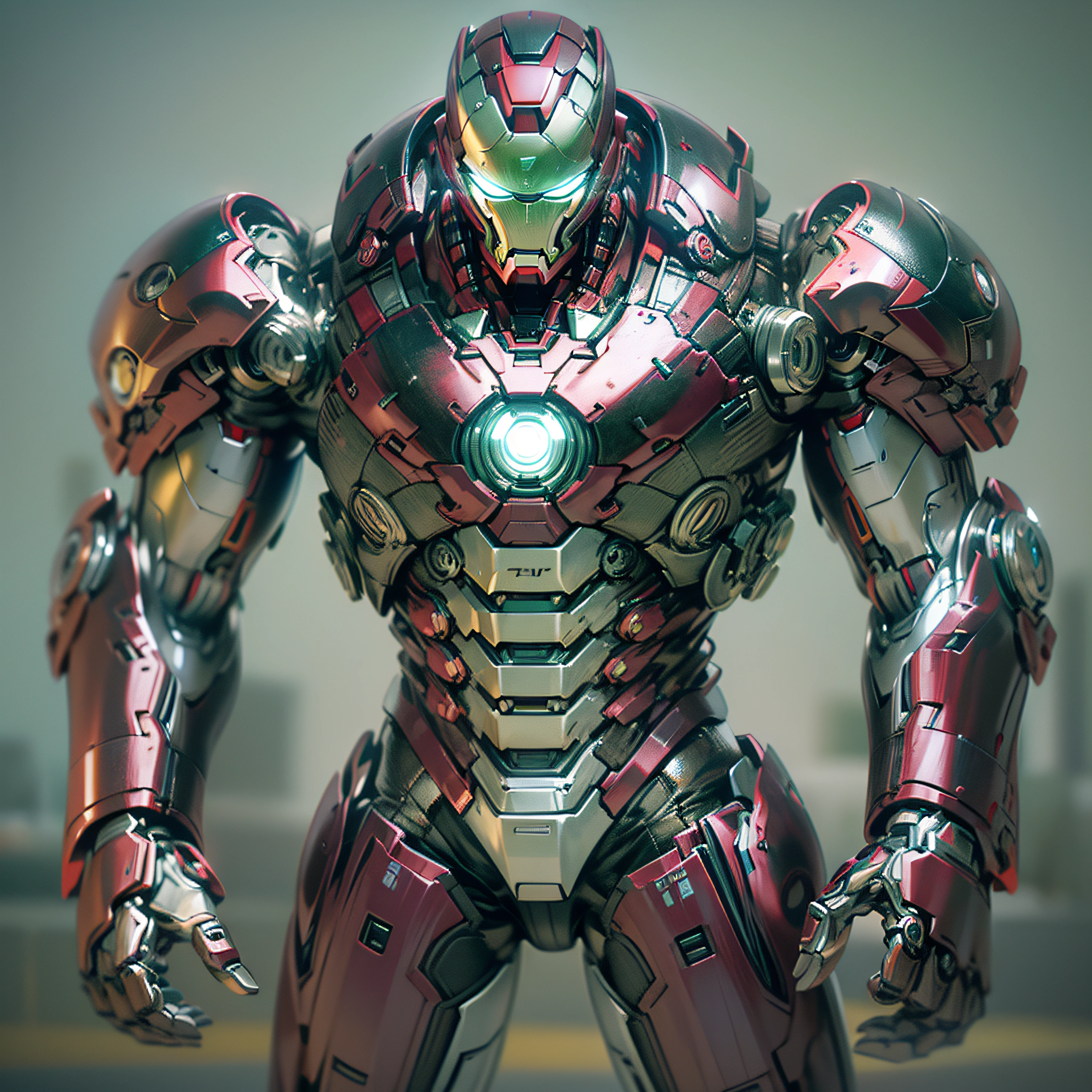 Iron Man,Green and Silver, Mark the first generation,Silvertone,ultraclear,A detailed,Need,tmasterpiece, photo-realistic, octane render, unreal engine, ultra-realistic