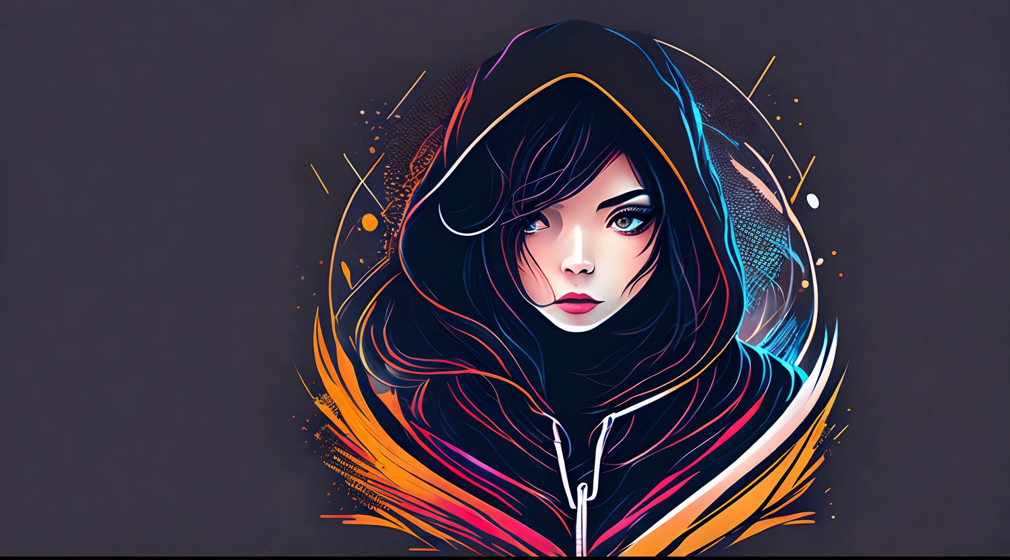abstract line, girl with hoodie, tshirt design, vector-art