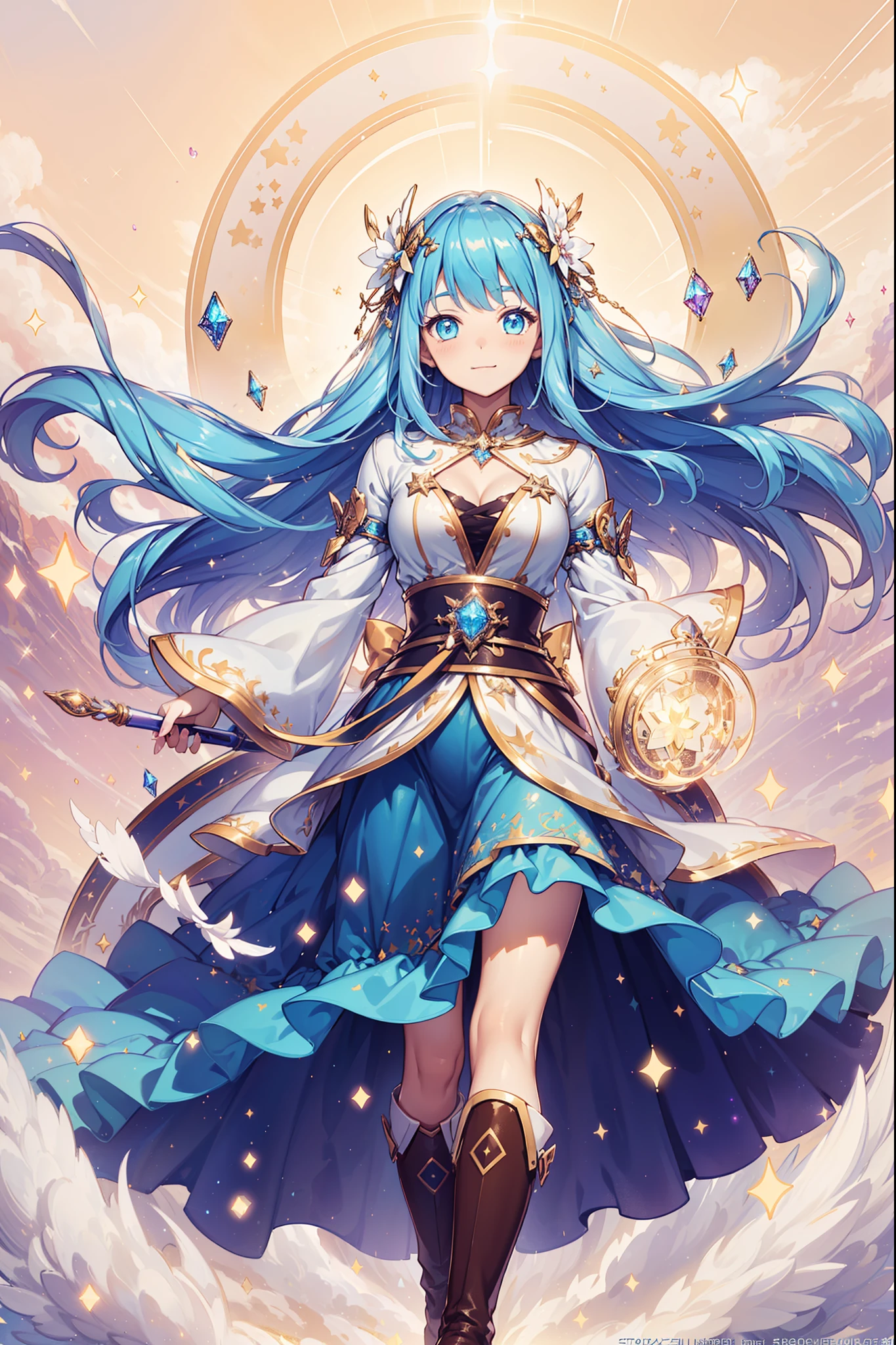 ((magical ***********)), ((Gorgeous starry sky background)), ((Ultra-detailed)), ((Best Illustration)), ((Cinematic lighting)), Dynamic Angle, Floating, finely detailed,transparent costume， (glitters:1.2), (Sparkle:1.2), (Shine:1.2),  (Best quality), (Masterpiece:1.2), (Anime style), (Solo), Beautiful detailed face, (Cute face:1.3), Colorful hair, (Long hair:1.2), (Floating hair:1.2), (magical girl outfit), detailed outfits, (Sparkling wand:1.3), (Magical effect:1.3), (Flowing skirt:1.2), (Cute boots:1.1), (Transparent fabric:1.1), (Twinkle:1.2), (Glow:1.2), (Radiance:1.2), (Flicker:1.2), (Dazzle:1.2)