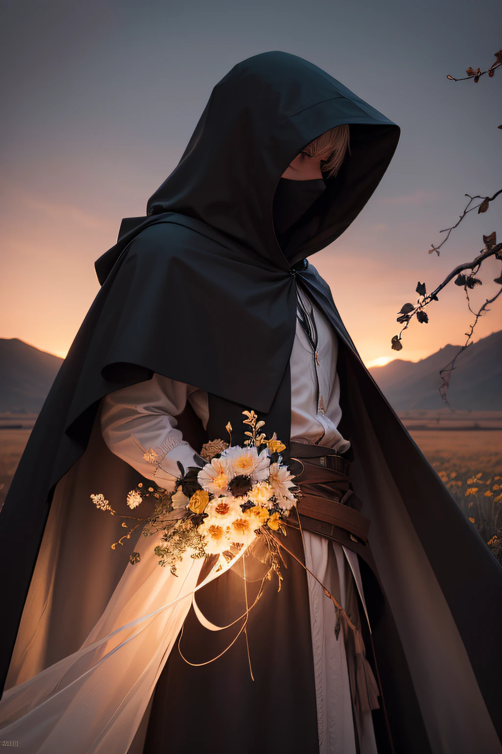 A cena se desenrola em um campo vasto e silencioso, where the ground is covered with wilted flowers and dried leaves. At the center of this field is Death, a hooded figure dressed in a black tunic that completely covers his body. His face is hidden under the shadow of the hood, symbolizing mystery and the unknown.

A Morte cavalga um cavalo branco majestoso, which is a symbol of purity and transformation. O cavalo pisa suavemente sobre as flores murchas, indicando o ciclo natural da vida e da morte. on his left hand, A Morte segura uma foice afiada, representing the harvest and the inevitable completion of all things.

Ao redor de A Morte, The field is filled with objects and symbols that represent different aspects of human life: a fallen royal crown, simbolizando o fim do poder terreno; uma espada quebrada, indicating defeat and surrender; uma flor murcha, representing the ephemeral beauty of life.

Ao fundo, The sun is setting on the horizon, creating a backdrop of warm, soothing colors, indicating the end of one cycle and the beginning of another. Stars begin to appear in the sky, indicating the continuity of the universe beyond earthly life.

Despite the gloomy appearance, Death emanates a sense of acceptance and transcendence. This card doesn't just represent physical death, but also transformation, Renewal and the Continuous Cycle of Life. Ela nos lembra que, no final, todas as coisas devem encontrar seu fim para permitir que algo novo comece.