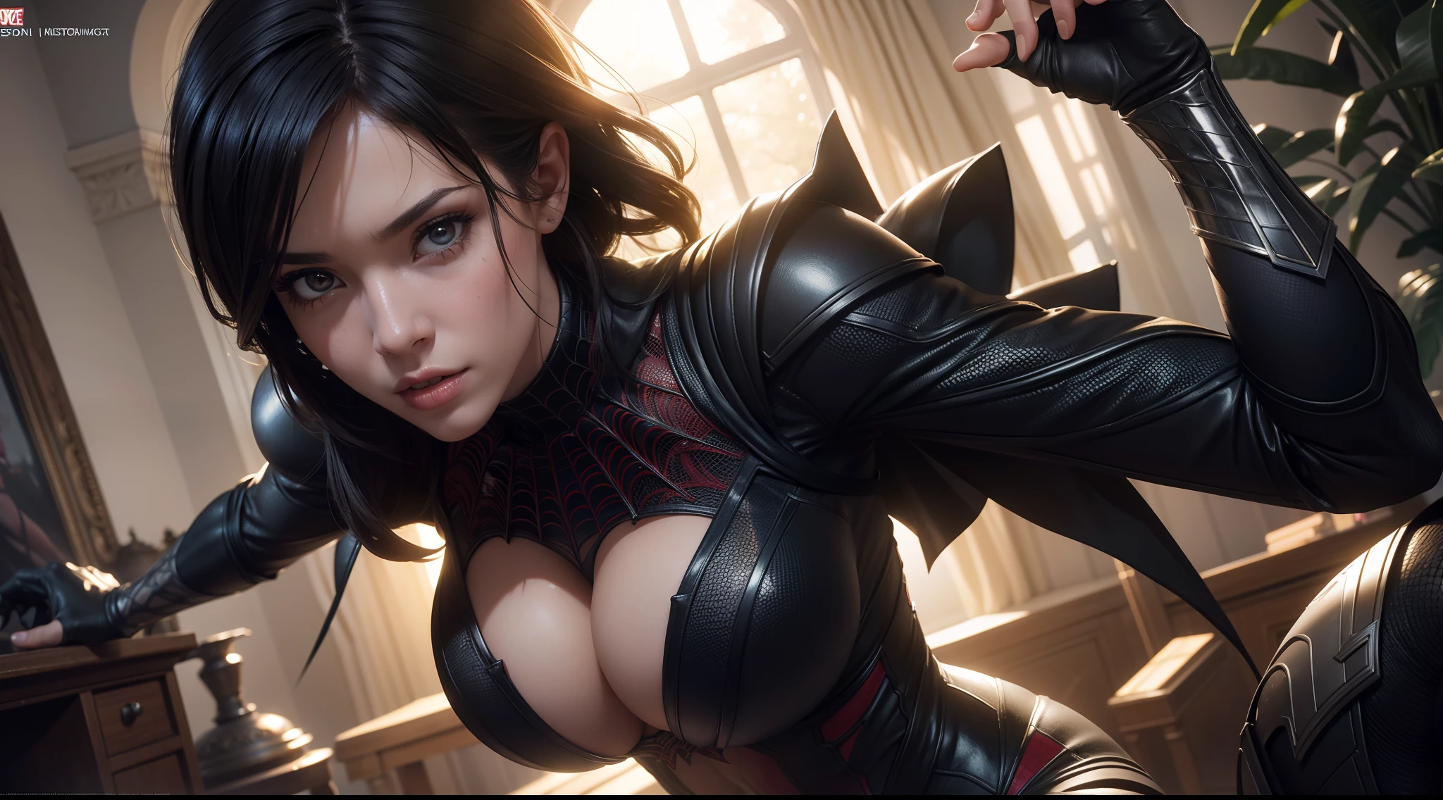 Sexy spider girl (tetas grandes) от Marvel Comics, CGI with clear focus, Photorealistic, high detail, Realistic, Masterpiece, absurdress, Best Quality, HDR, hiquality, hight resolution, Extremely detailed, 8k wallpaper, intricate details, 8K UHD, Full-HD, (foto realista:1.2), Contrast, sharp lighting, Cinematic lighting, natural lighting, hard light, Backlighting, Global Illumination, Environment Occlusion