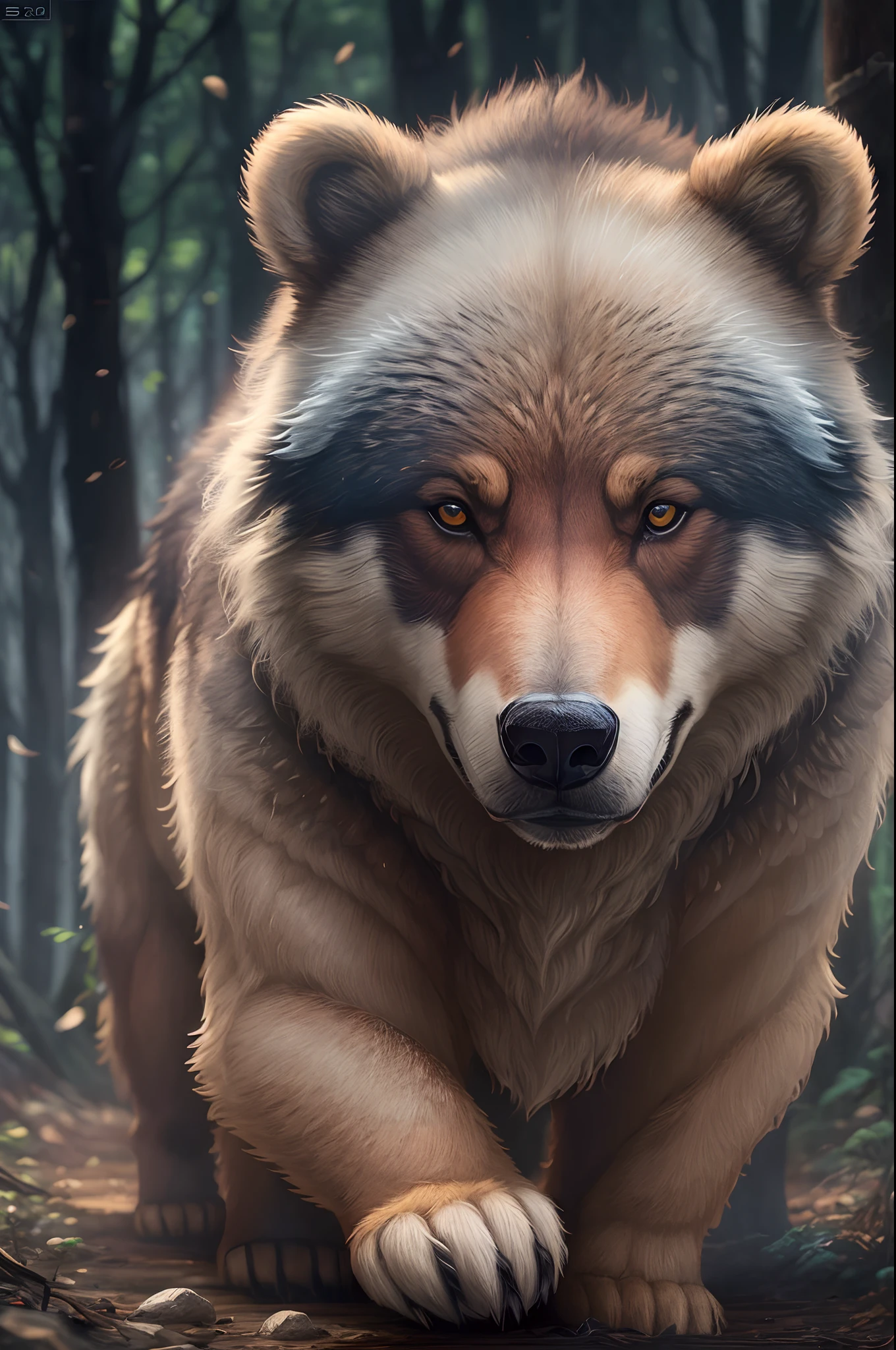 hybrid between bear and wolf, countless traces of both, full hd, 3d, ultra realistic, ultra detailed, hyper realism, highly extraordinary, rigidly, sesational, ultra sublime, ultra in-depth, hyper-accurate, very thorough, extremely particularized, rich in uniqueness, hyper-pragmatic, abundant in common sense --auto --s2
