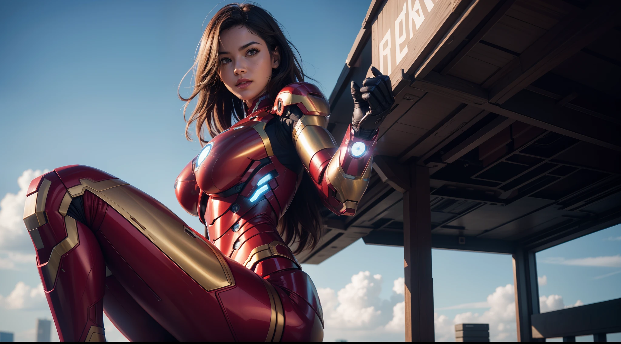 sexy woman (naked huge tits) in an Iron Man costume from Marvel Comics, CGI with clear focus, Photorealistic, high detail, Realistic, Masterpiece, absurdress, Best Quality, HDR, hiquality, hight resolution, Extremely detailed, 8k wallpaper, intricate details, 8K UHD, Full-HD, (foto realista:1.2), Contrast, sharp lighting, Cinematic lighting, natural lighting, hard light, Backlighting, Global Illumination, Environment Occlusion