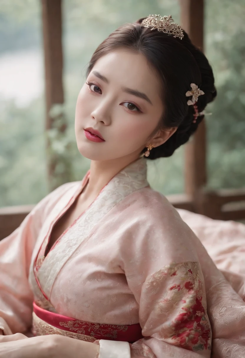 ((Best quality, 8K, Masterpiece :1.3)), Sharp focus :1.2, Korean sexy Barbie.((The king's concubine. Kingdom of Korea. with tattoos)) (Hanbok Korean traditional clothing ). Sleeping on the Bed. Nuances. Sad_mix4, 20 days,hyper realisitc:1.37),16K HD,