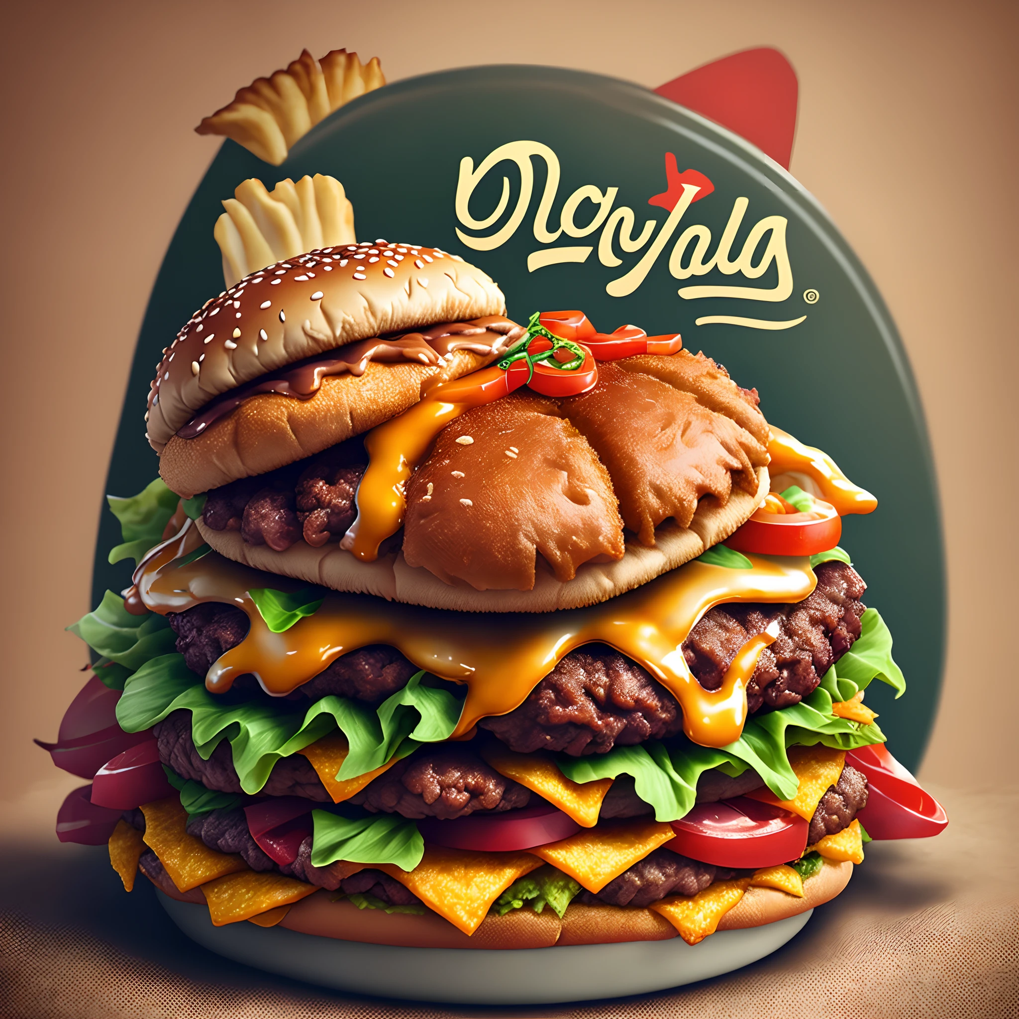 Create a logo like the one for the Big Boy fast food franchise. Una vaca levantando un plato con una hamburguesa