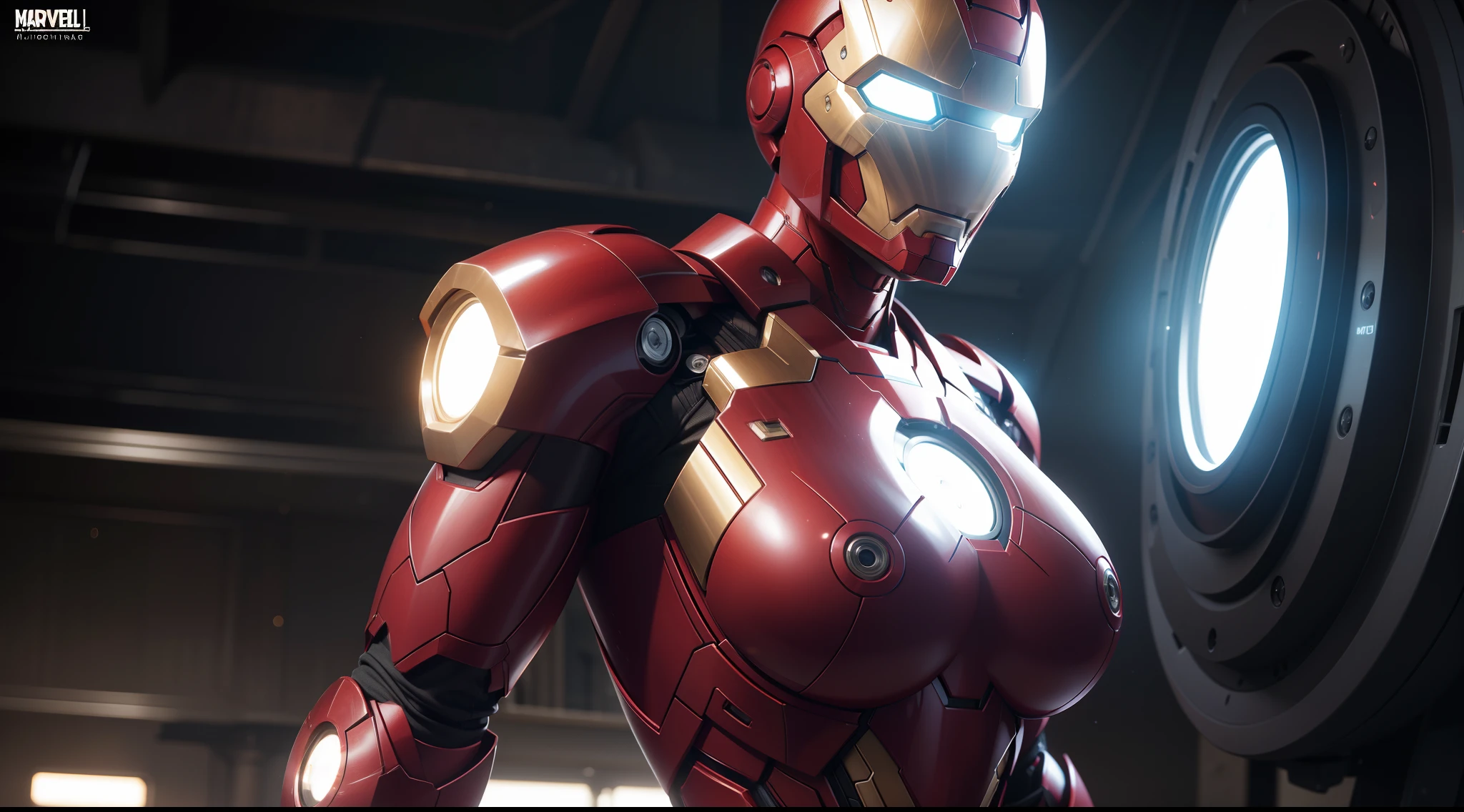 sexy woman (naked huge tits) in an Iron Man costume from Marvel Comics, CGI with clear focus, Photorealistic, high detail, Realistic, Masterpiece, absurdress, Best Quality, HDR, hiquality, hight resolution, Extremely detailed, 8k wallpaper, intricate details, 8K UHD, Full-HD, (foto realista:1.2), Contrast, sharp lighting, Cinematic lighting, natural lighting, hard light, Backlighting, Global Illumination, Environment Occlusion