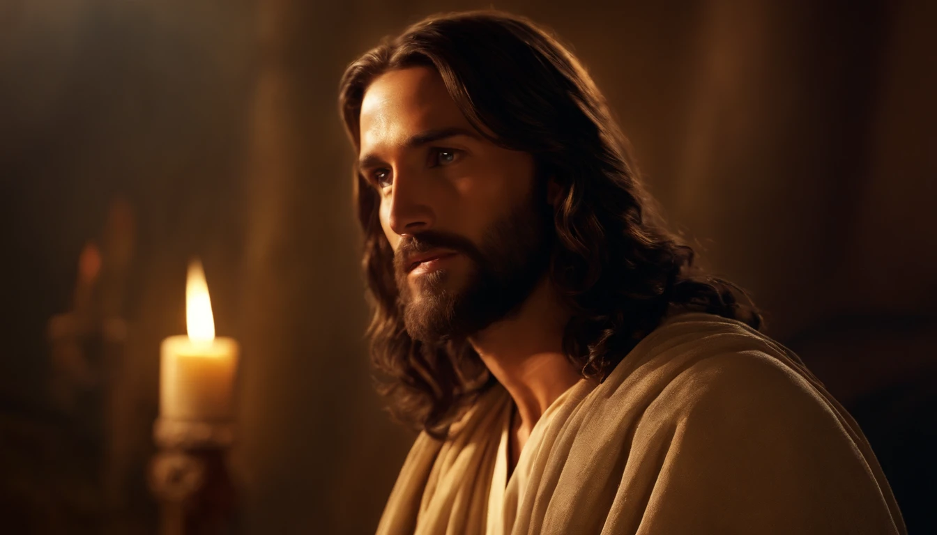 jesus,nicodemo,traditional,religious,painting,oil,painterly technique,expressive brushstrokes,dramatic lighting,faith symbols,emotional,religious devotion,cross,detailed faces,sacred atmosphere,vivid colors,divine illumination,heavenly aura,deep shadows,holy figures,masterpiece:1.2,realistic,highres,ultra-detailed
