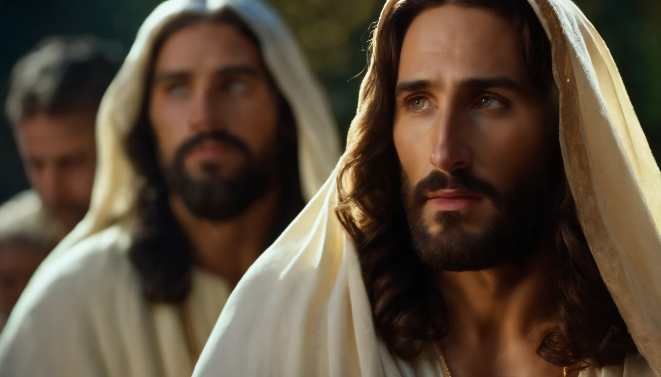 jesus,nicodemo,traditional,religious,painting,oil,painterly technique,expressive brushstrokes,dramatic lighting,faith symbols,emotional,religious devotion,cross,detailed faces,sacred atmosphere,vivid colors,divine illumination,heavenly aura,deep shadows,holy figures,masterpiece:1.2,realistic,highres,ultra-detailed