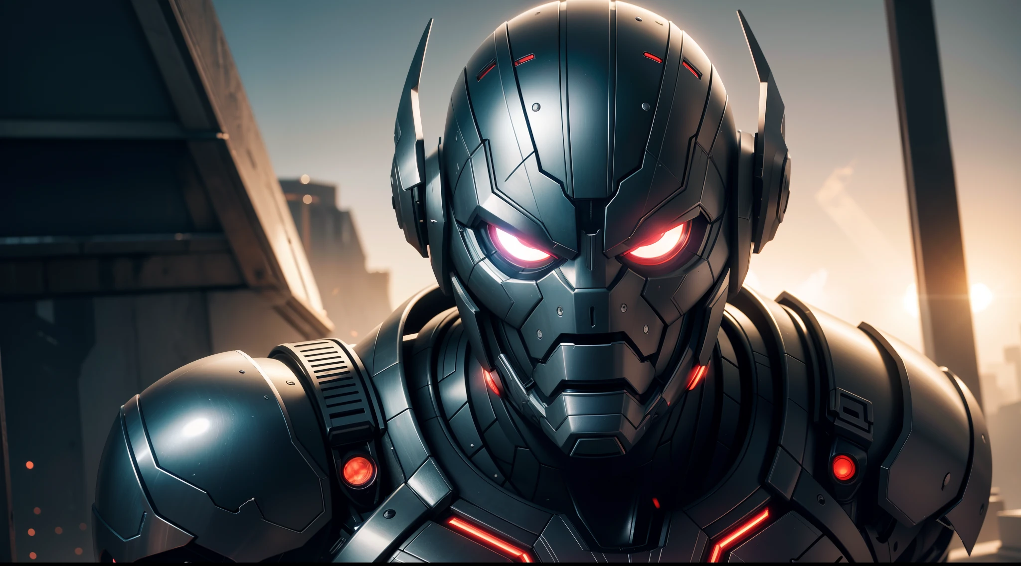 Ultron from Marvel Comics, CGI with clear focus, Photorealistic, high detail, Realistic, Masterpiece, absurdress, Best Quality, HDR, hiquality, hight resolution, Extremely detailed, 8k wallpaper, intricate details, 8K UHD, Full-HD, (foto realista:1.2), Contrast, sharp lighting, Cinematic lighting, natural lighting, hard light, Backlighting, Global Illumination, Environment Occlusion