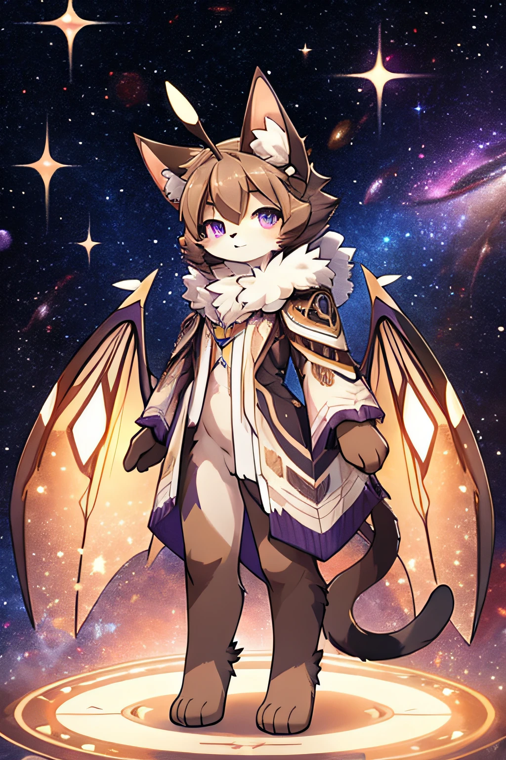 Woman, Solo, Pretty, Cute, Adult, Cat, Cat Ears, Feline, Moth, Moth Wings, Antennae, Moth Antennae, Moth, Purple, Grey, Beige, White, Light, Brown, Galaxy Pattern, Pattern, Fluffy, Furry, Reference Image, Base Art, Full Body, Basic Background, Naked, SFW, Safe For Work