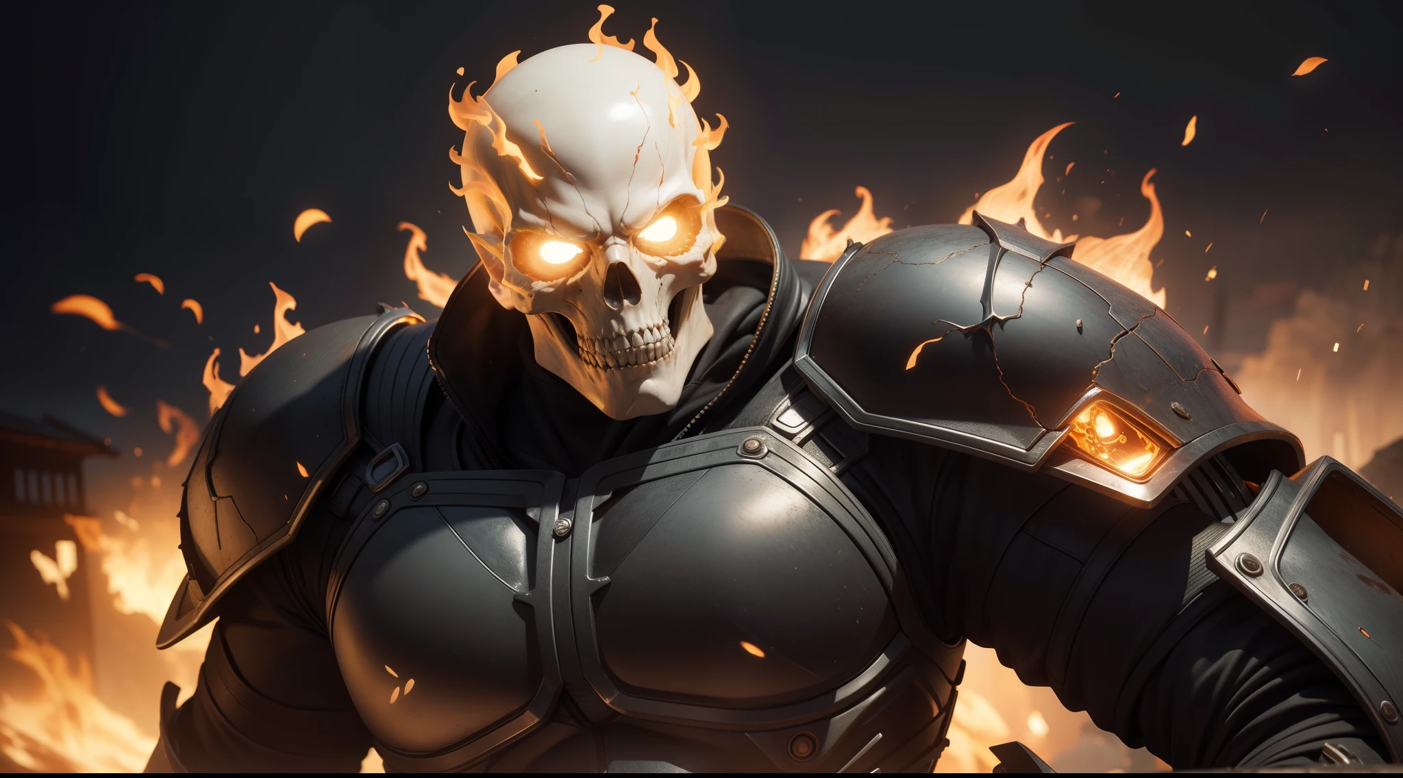 Ghost Rider from Marvel Comics, CGI with clear focus, Photorealistic, high detail, Realistic, Masterpiece, absurdress, Best Quality, HDR, hiquality, hight resolution, Extremely detailed, 8k wallpaper, intricate details, 8K UHD, Full-HD, (foto realista:1.2), Contrast, sharp lighting, Cinematic lighting, natural lighting, hard light, Backlighting, Global Illumination, Environment Occlusion
