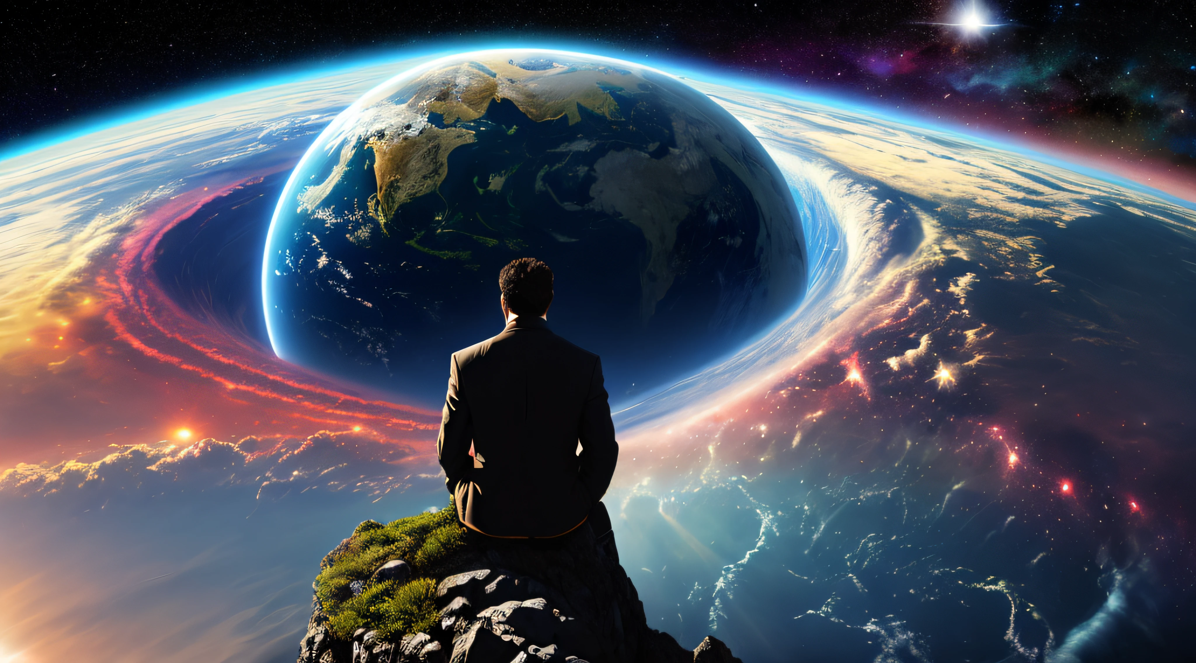 Man at edge of creation of the universe