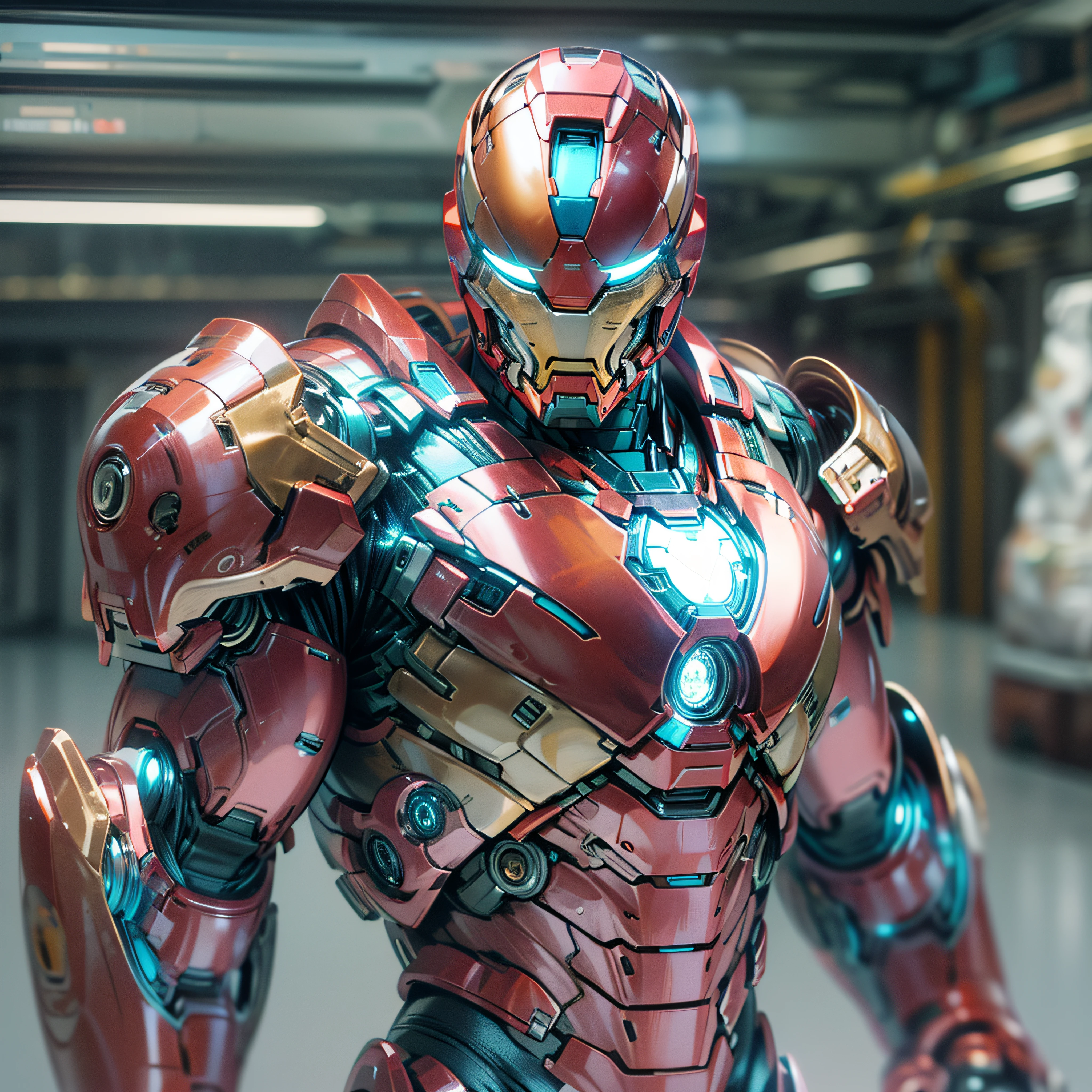 Iron Man，Space flight armor, gold, blue and Silver, Mark the first generation，Silvertone，ultraclear，A detailed，Need，tmasterpiece, photo-realistic, octane render, unreal engine, ultra-realistic