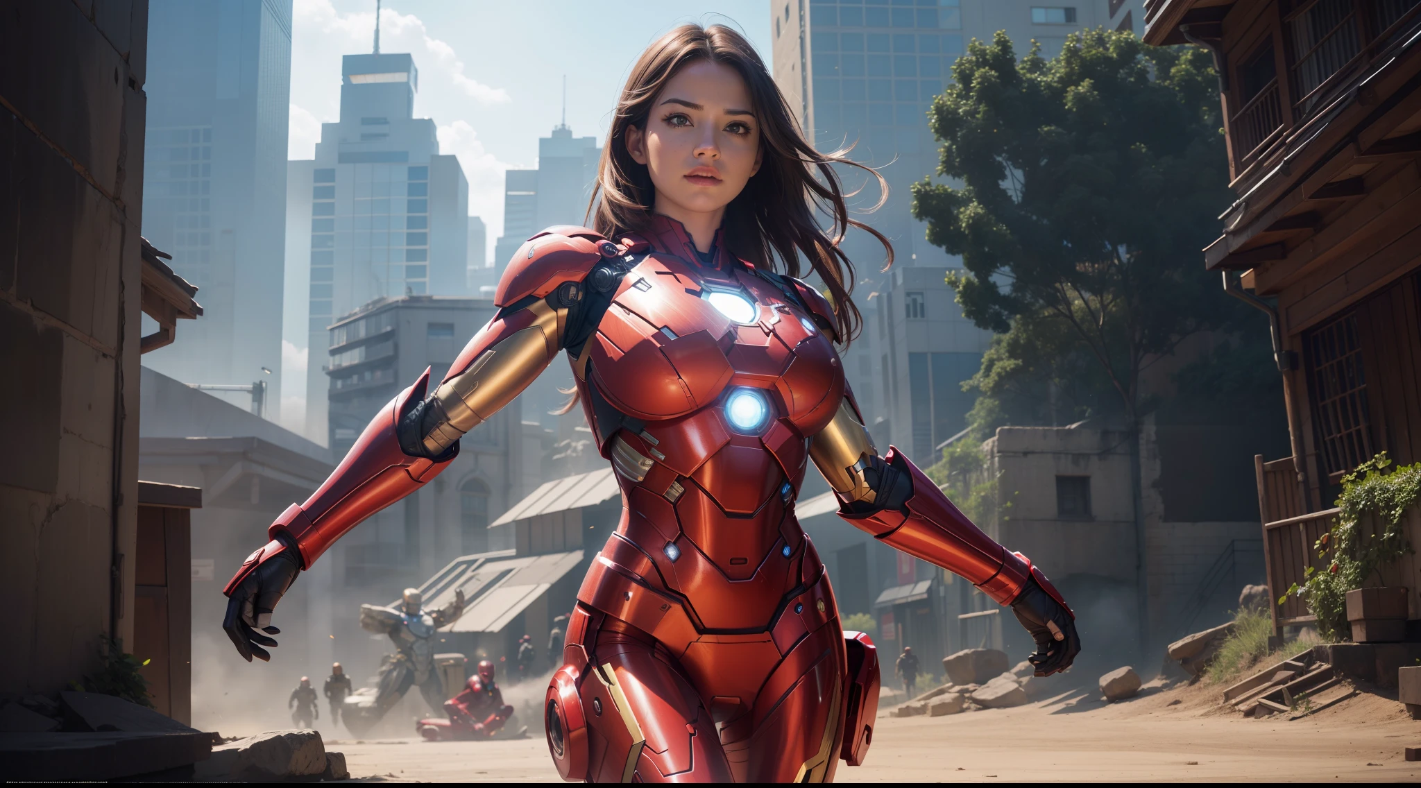 sexy woman (naked huge tits) in an Iron Man costume from Marvel Comics, CGI with clear focus, Photorealistic, high detail, Realistic, Masterpiece, absurdress, Best Quality, HDR, hiquality, hight resolution, Extremely detailed, 8k wallpaper, intricate details, 8K UHD, Full-HD, (foto realista:1.2), Contrast, sharp lighting, Cinematic lighting, natural lighting, hard light, Backlighting, Global Illumination, Environment Occlusion