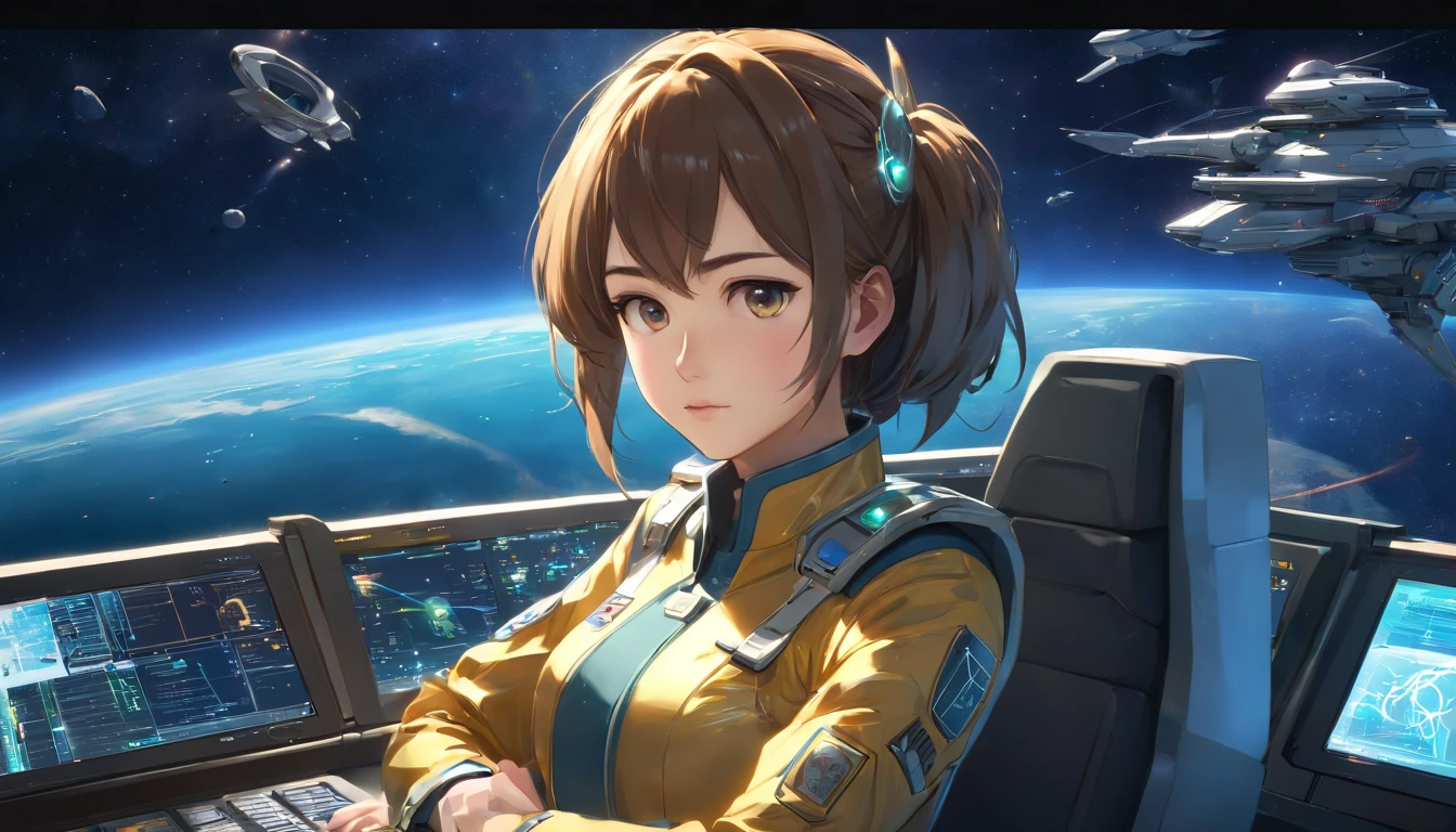 Panorama, Portrait, Realism, (One High Resolution: 1.2), (Best Quality: 1.2), (Ultra Detail: 1.2), Film Lighting, ( 2 girls), (shiny skin), (), gold luxury, sophisticated 3d rendering of Android face super detailed beautiful porcelain silhouette, Starry sea, space, bottomless depth, starry sky, black hole, star, countless planets, huge fleet of spaceships, navigating in space, High-tech luxury fleet, clear division of labor, a large number of golden warships, gold immigration spacecraft, gold agricultural spacecraft, gold carrier, neat formation, mighty, To be one with the stars. Oriental girl general in sci-fi military uniform, watch it all from hi-tech command room, perfect composition, professional, maestwick, commissioned, best quality, Color correction, fixed post, revision, improvement, idyll, tone mapping, detail, high detail, digital painting, art station, Long dam concept map, smoothness, sharp focus, beautiful illustrations, photos, backlighting, dynamic lighting, fog, complexity, Film particles, professional, facing the audience, (beautiful m 3d _ woman, perfect m 3d _ face ,), volume lighting, Underground scattering, good highlights, good shadows, film, beautiful studio soft light, edge light, elegant, beautiful background, Octane rendering, HR Giger style, 8K, top quality, masterpieces, illustrations, sleek and beautiful, highly detailed, CG wallpaper, ( realistic, fidelity: 1.37), excellent, exquisite detail presentation, masterpiece, top quality, official art, very verbose