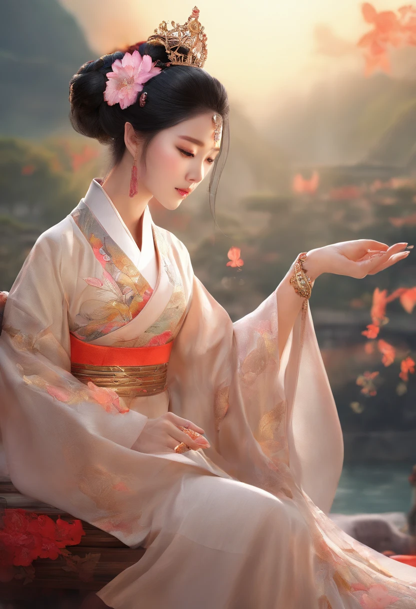 ((Best quality, 8K, Masterpiece :1.3)), Sharp focus :1.2, Korean sexy Barbie.((The king's concubine. Kingdom of Korea. with tattoos)) (Hanbok Korean traditional clothing ). Sleeping on the Bed. Nuances. Sad_mix4, 20 days,hyper realisitc:1.37),16K HD,
