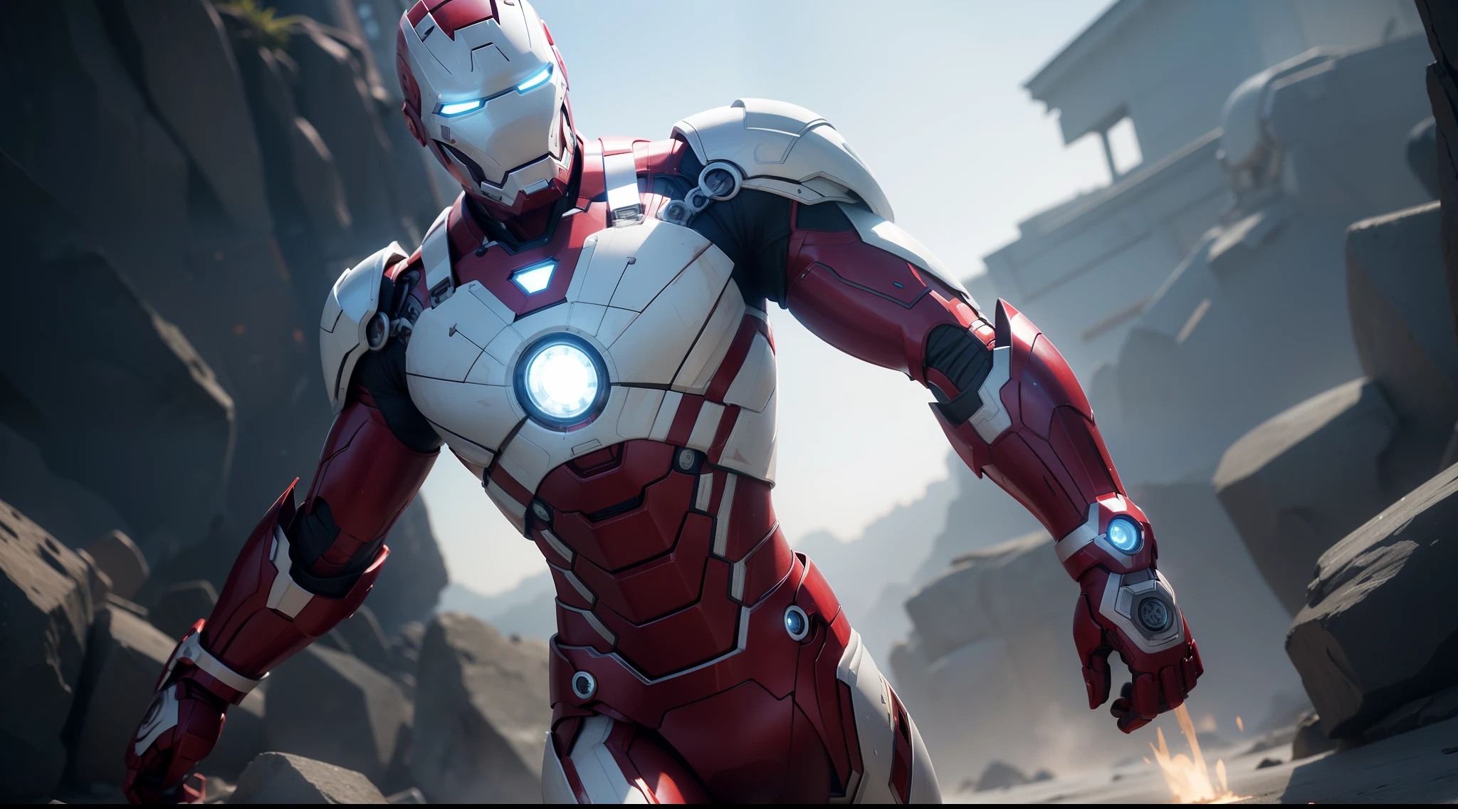 ironman (White costume) от Marvel Comics, CGI with clear focus, Photorealistic, high detail, Realistic, Masterpiece, absurdress, Best Quality, HDR, hiquality, hight resolution, Extremely detailed, 8k wallpaper, intricate details, 8K UHD, Full-HD, (foto realista:1.2), Contrast, sharp lighting, Cinematic lighting, natural lighting, hard light, Backlighting, Global Illumination, Environment Occlusion