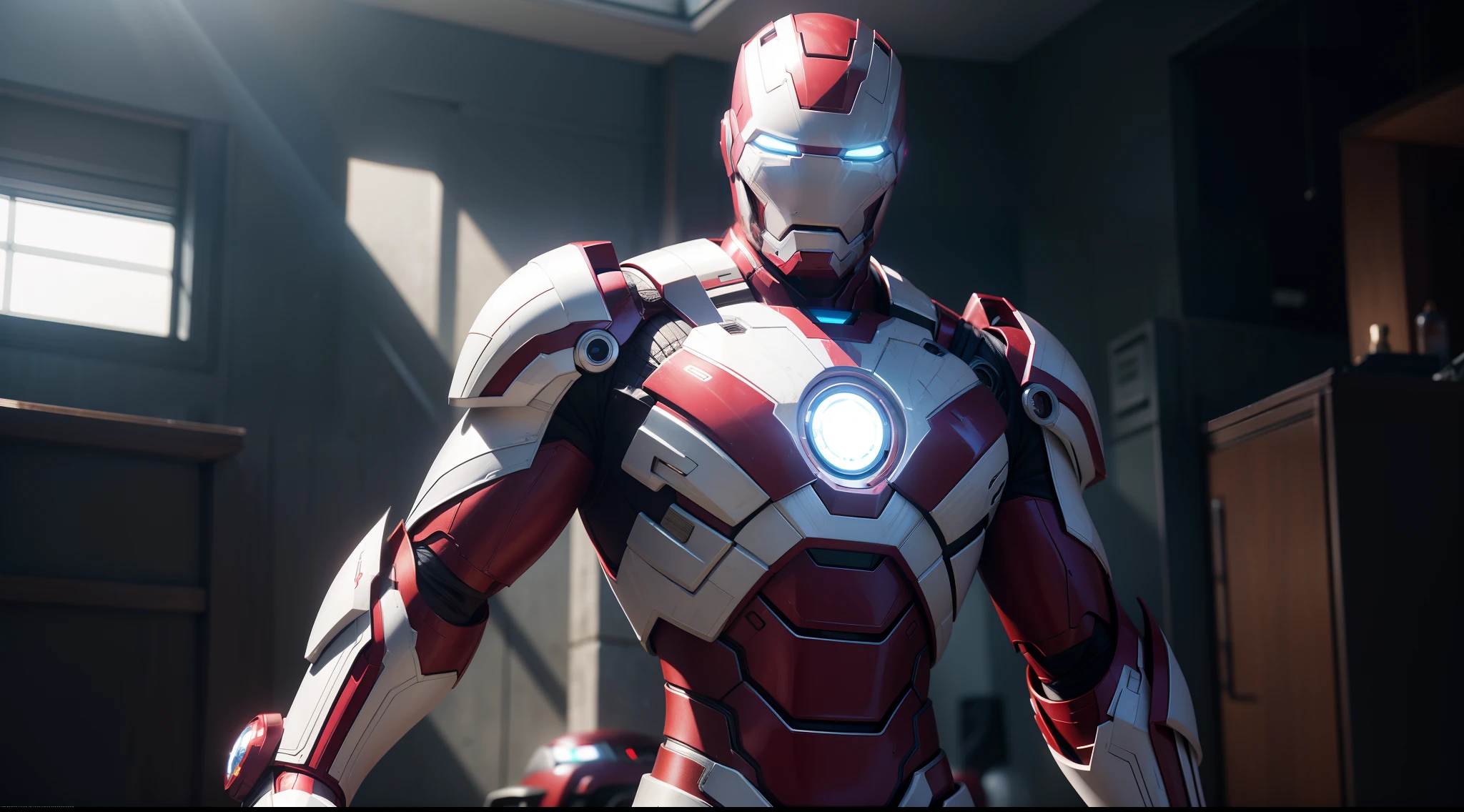 ironman (White costume) от Marvel Comics, CGI with clear focus, Photorealistic, high detail, Realistic, Masterpiece, absurdress, Best Quality, HDR, hiquality, hight resolution, Extremely detailed, 8k wallpaper, intricate details, 8K UHD, Full-HD, (foto realista:1.2), Contrast, sharp lighting, Cinematic lighting, natural lighting, hard light, Backlighting, Global Illumination, Environment Occlusion