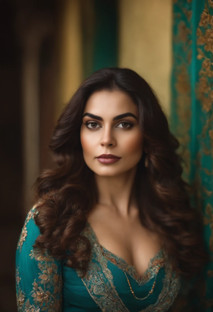 Attractive Iranian lady without hijab and naked and sensual, and sexy, Persian Aryan style, bright light eyes, biomechanical, eerie, creepy, nightmarish, very bright colors, light particles, with bright light, Mshiff, art wallpaper, paper Wall mounted UHD