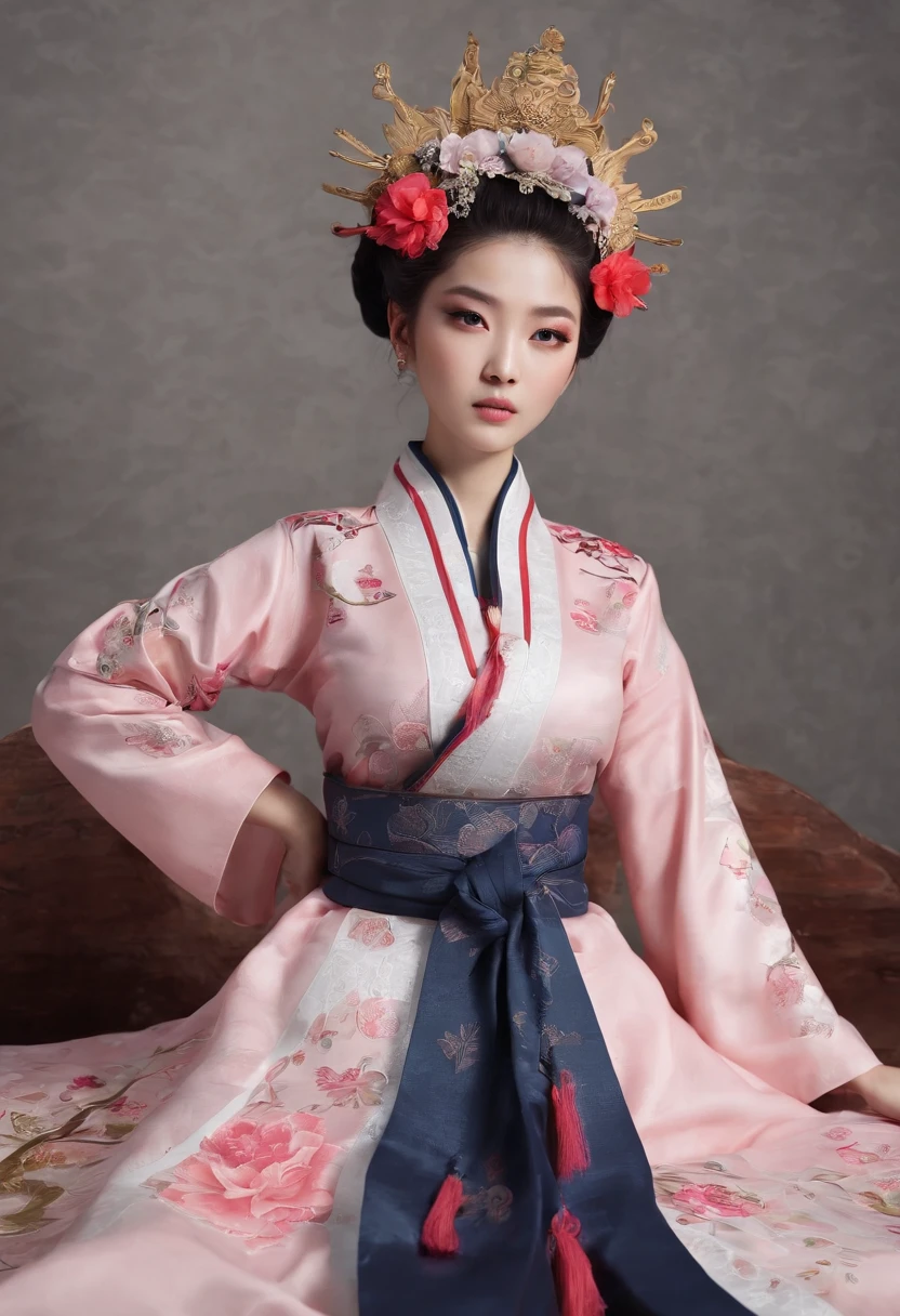 ((Best quality, 8K, Masterpiece :1.3)), Sharp focus :1.2, Korean sexy Barbie.((The king's concubine. Kingdom of Korea. with tattoos)) (Hanbok Korean traditional clothing ). Sleeping on the Bed. Nuances. Sad_mix4, 20 days,hyper realisitc:1.37),16K HD,