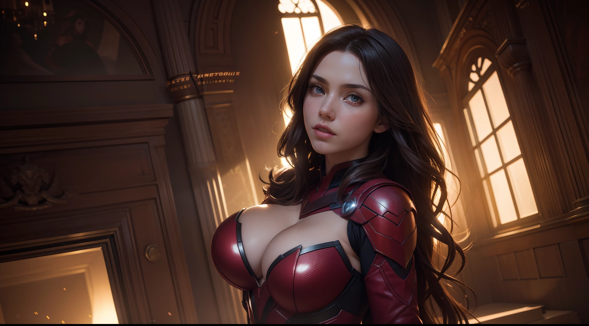 Sexy Scarlet Witch (tetas grandes) от Marvel Comics, CGI with clear focus, Photorealistic, high detail, Realistic, Masterpiece, absurdress, Best Quality, HDR, hiquality, hight resolution, Extremely detailed, 8k wallpaper, intricate details, 8K UHD, Full-HD, (foto realista:1.2), Contrast, sharp lighting, Cinematic lighting, natural lighting, hard light, Backlighting, Global Illumination, Environment Occlusion