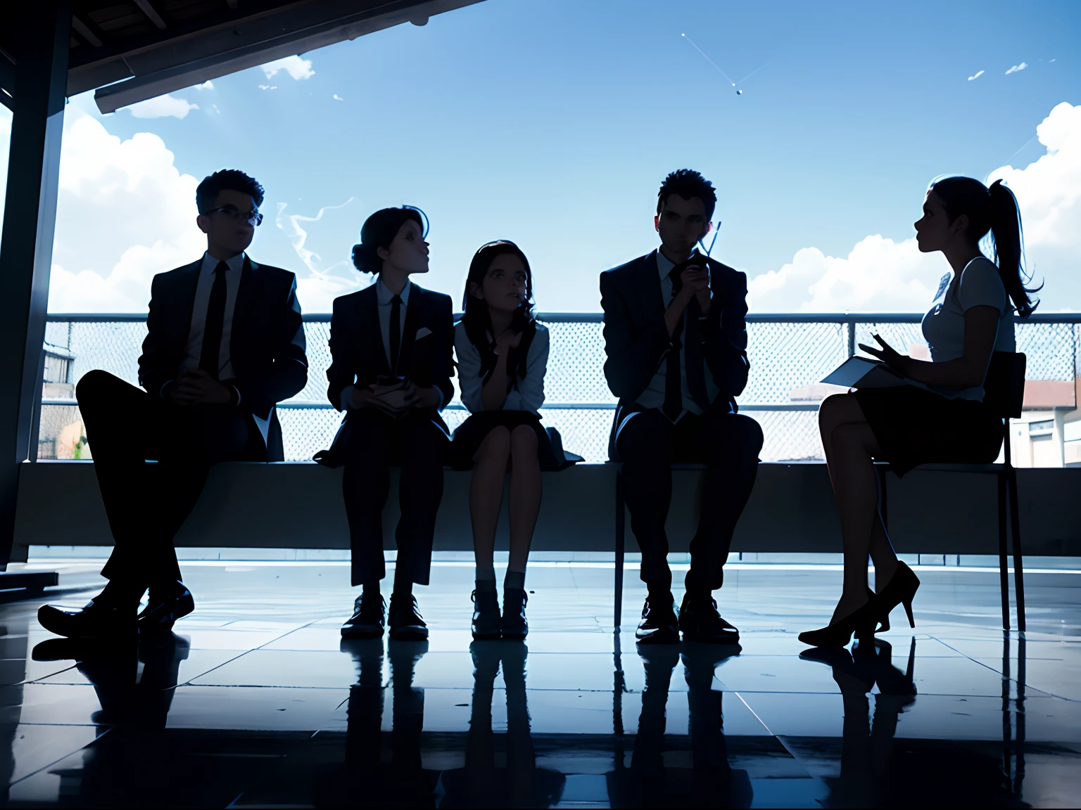, Cor, Luz, Sombra, reflection, refraction, tom, Contraste, Young people sitting looking at the sky and smoking