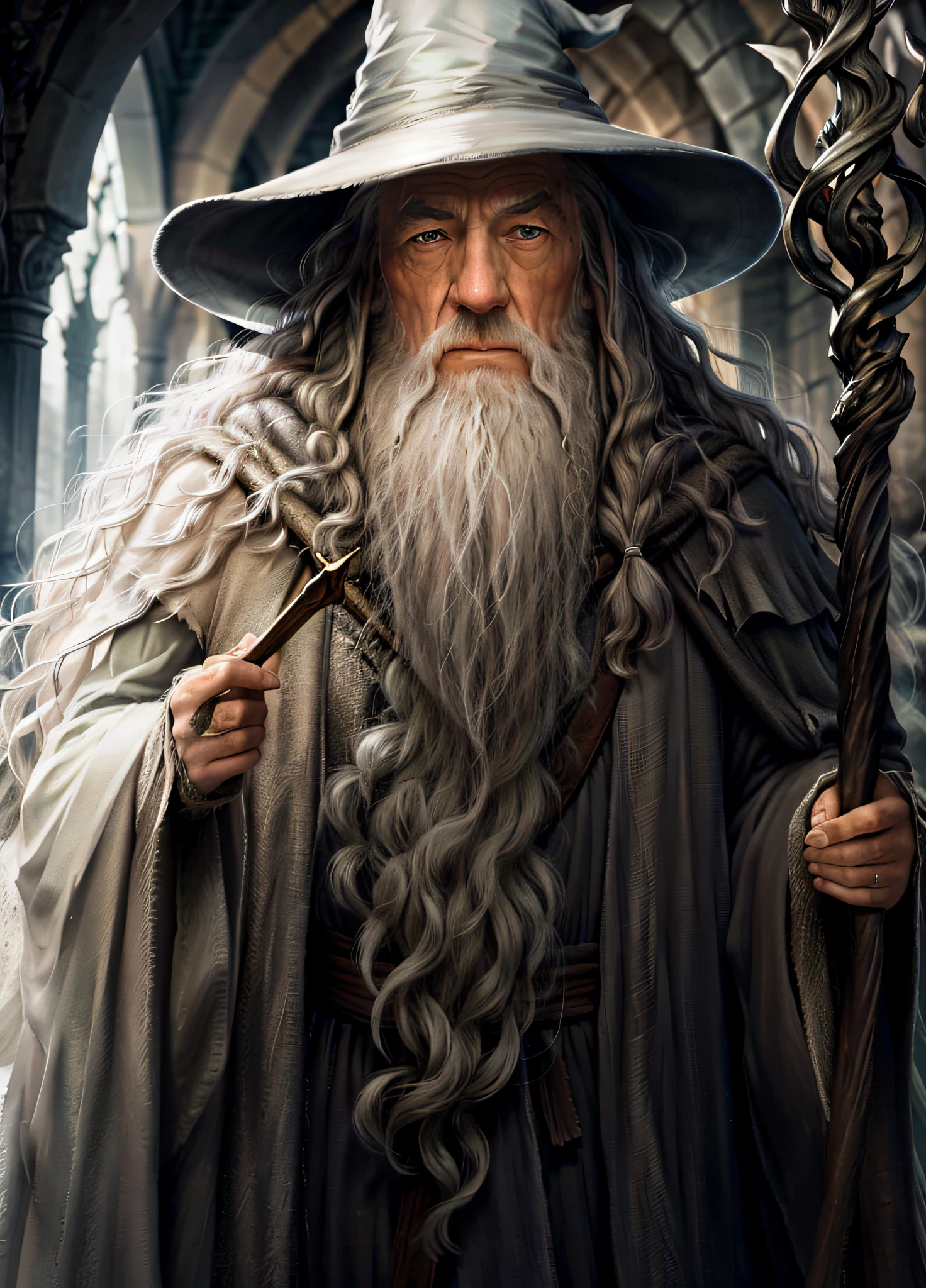 gandalf, wise, Wizard, high contrast, (natural skin texture, hyperrealism, soft light, sharp),