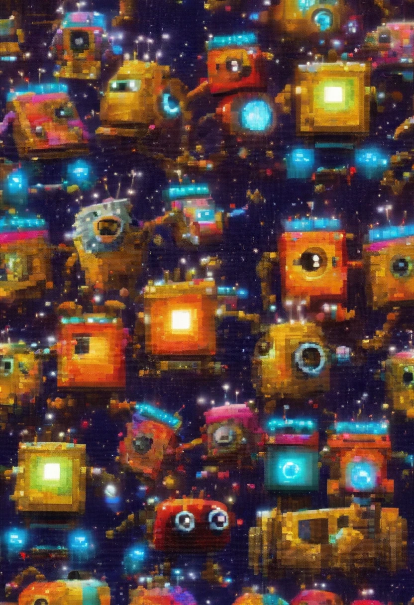 Big Bang, wall-e, robots, glowing light, boooooom, best quality, masterpiece