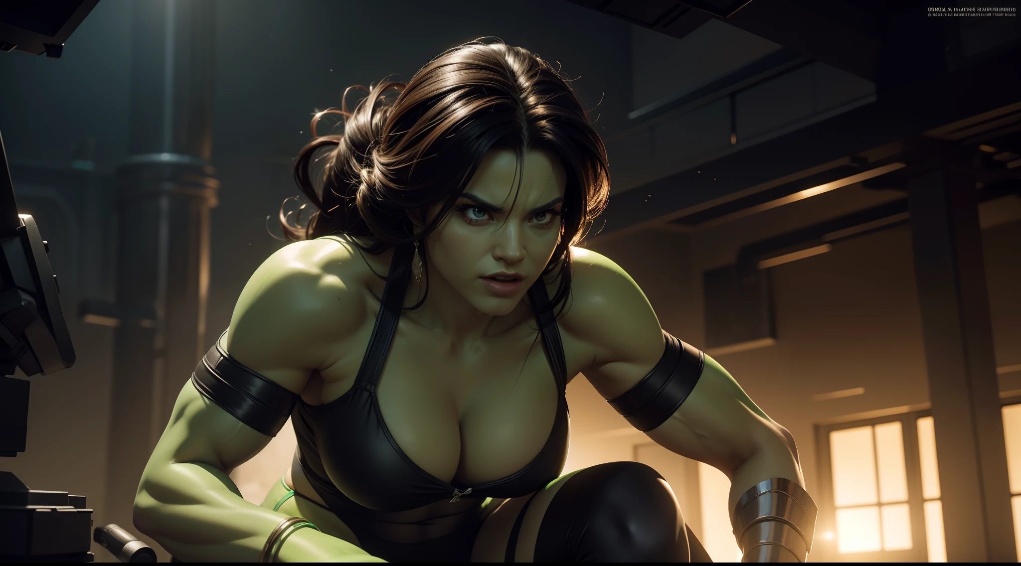 She-Hulk from Marvel Comics, CGI with clear focus, Photorealistic, high detail, Realistic, Masterpiece, absurdress, Best Quality, HDR, hiquality, hight resolution, Extremely detailed, 8k wallpaper, intricate details, 8K UHD, Full-HD, (foto realista:1.2), Contrast, sharp lighting, Cinematic lighting, natural lighting, hard light, Backlighting, Global Illumination, Environment Occlusion