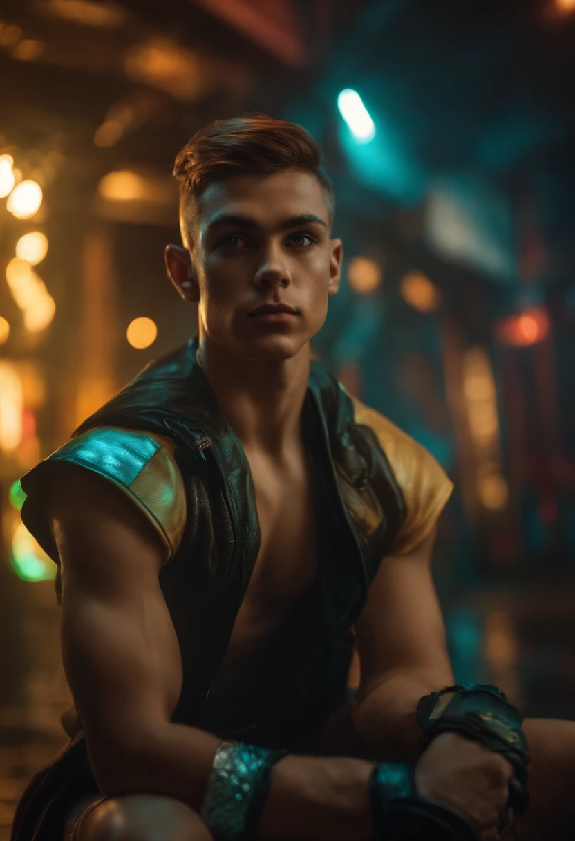 male elf boxer in cyberpunk scene
