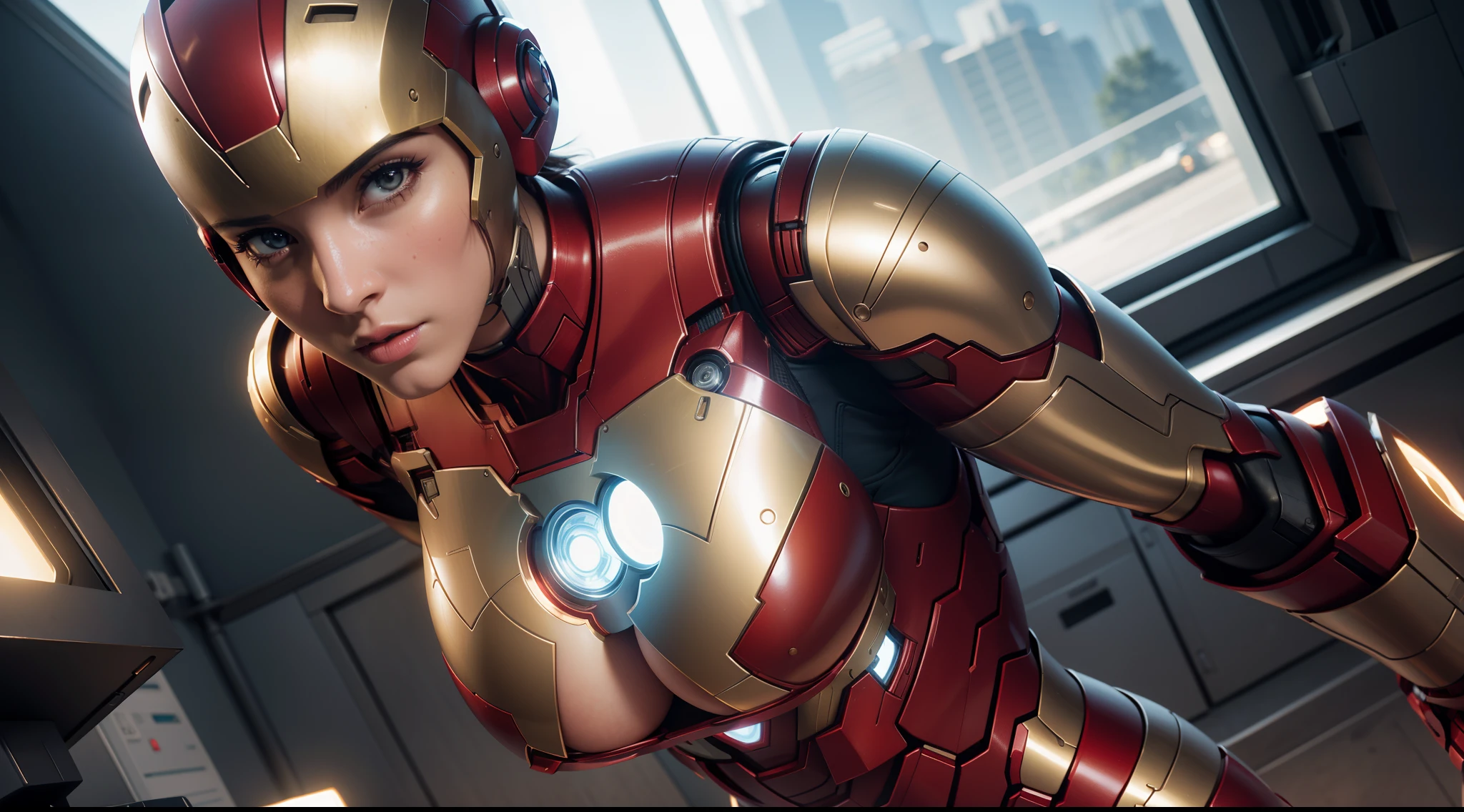 sexy woman (naked huge tits) in an Iron Man costume from Marvel Comics, CGI with clear focus, Photorealistic, high detail, Realistic, Masterpiece, absurdress, Best Quality, HDR, hiquality, hight resolution, Extremely detailed, 8k wallpaper, intricate details, 8K UHD, Full-HD, (foto realista:1.2), Contrast, sharp lighting, Cinematic lighting, natural lighting, hard light, Backlighting, Global Illumination, Environment Occlusion