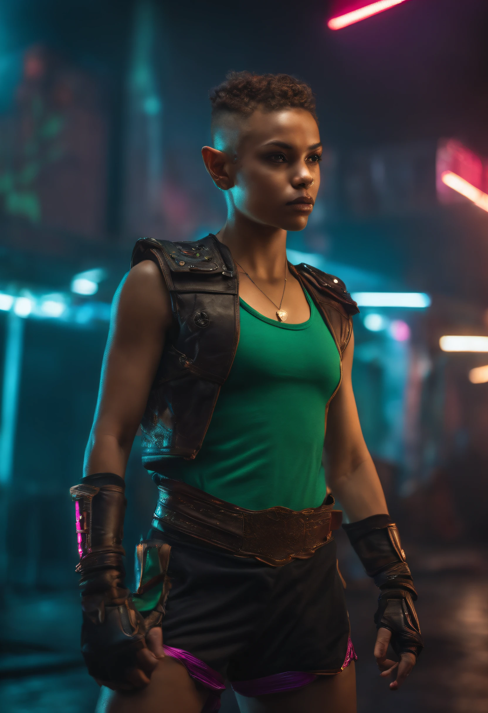 young elf boxer in cyberpunk scene