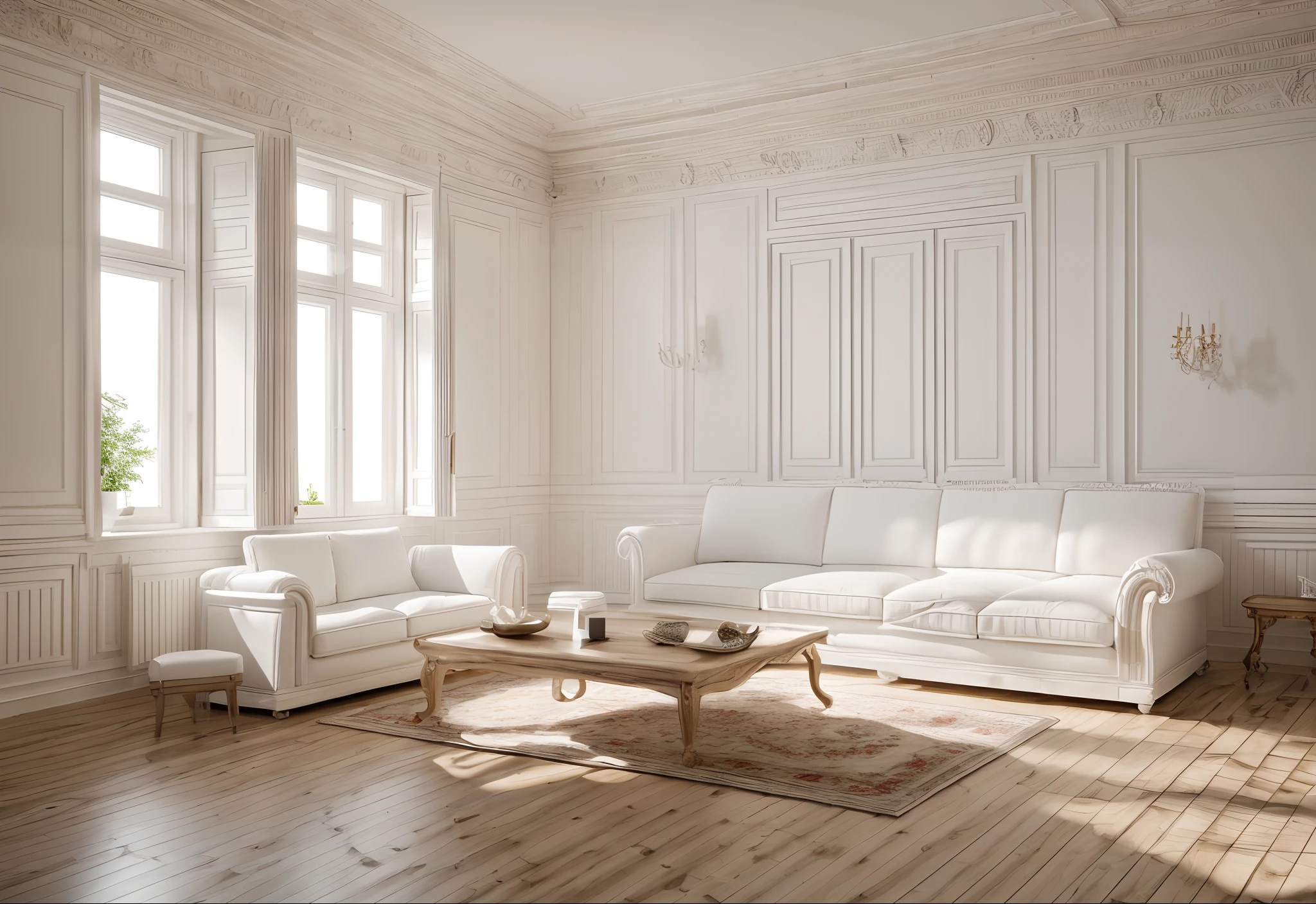 RAW photo,Masterpiece, high quality, best quality, authentic, super detail, interior,white wall, window, wooden floor, Neoclassic style, Realistic reflexes,realistic light , vray