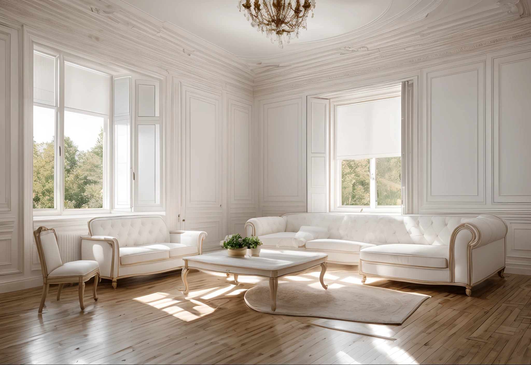 RAW photo,Masterpiece, high quality, best quality, authentic, super detail, interior,white wall, window, wooden floor, Neoclassic style, Realistic reflexes,realistic light , vray