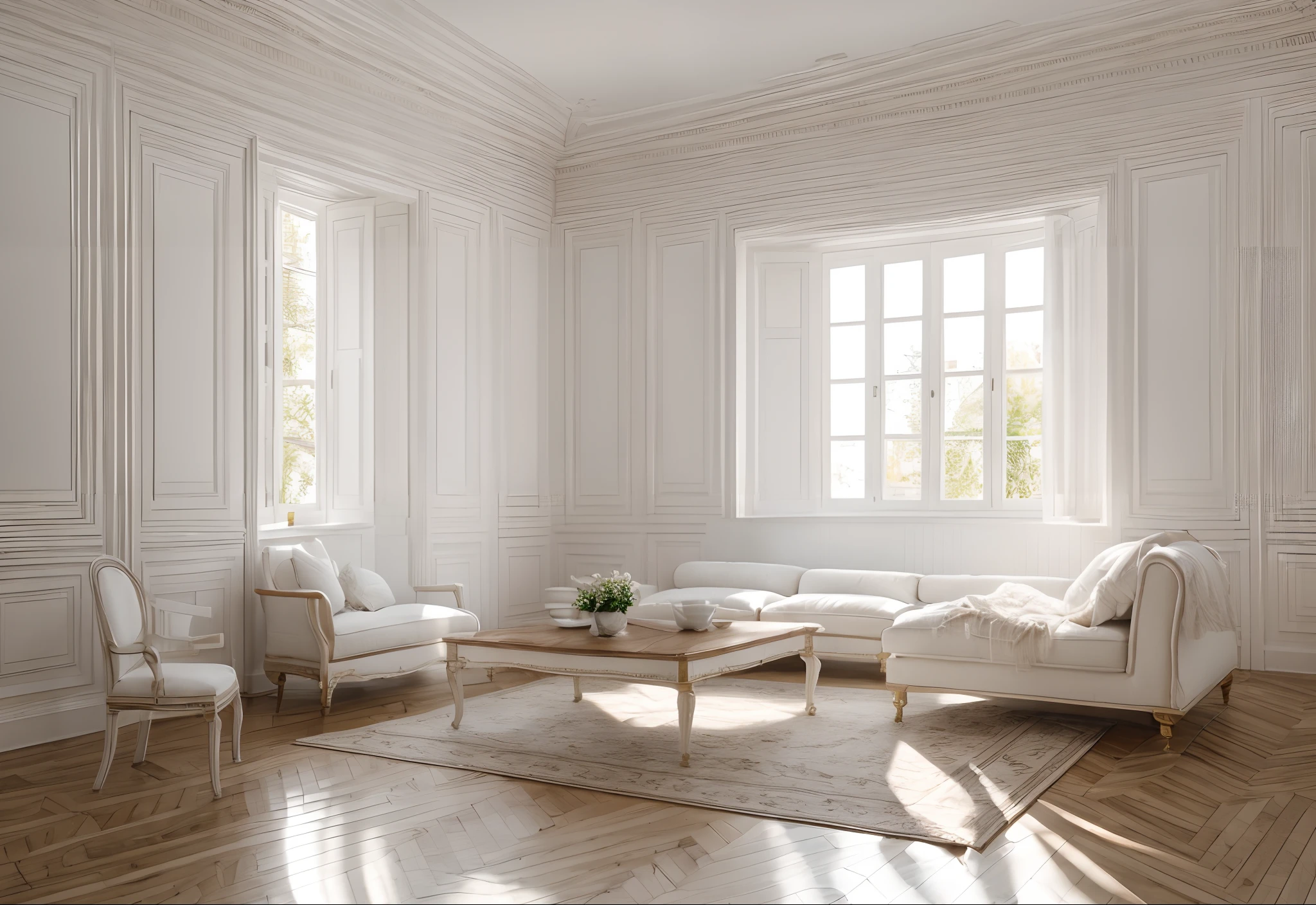 RAW photo,Masterpiece, high quality, best quality, authentic, super detail, interior,white wall, window, wooden floor, Neoclassic style, Realistic reflexes,realistic light , vray