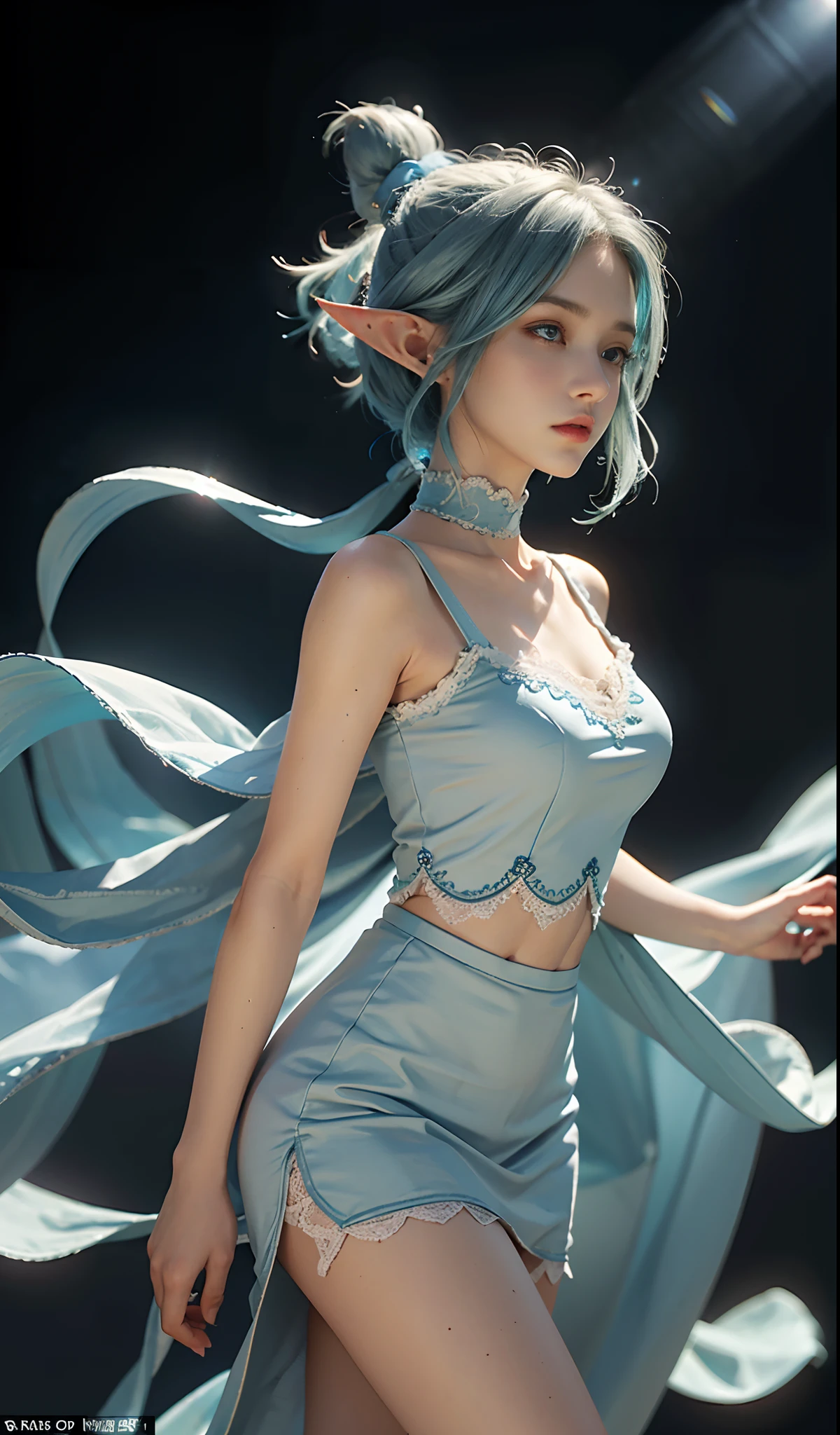 masterpiece, best quality, high quality, high definition, high quality texture, high quality shadow, high detail, beautiful detailed, finely detailed, extremely detailed cg, detailed texture, a realistic representation of the face, realistic, colorful, delicate, cinematic light, side lighting, Lens Flare, ray tracing, sharp focus, (1girl, __focus__:1.3), (intricate details, makeup, PureErosFace_V1:0.5), (beautiful delicate face detailed, Beautiful detailed delicate eyes, a face of perfect proportion, detailed high skin, detailed skin, best ratio four fingers and a thumb, arms under the chest, wide hips, smooth midriff, slim and thin, fashion regatta, light blue hair: 1.3), location of the bar