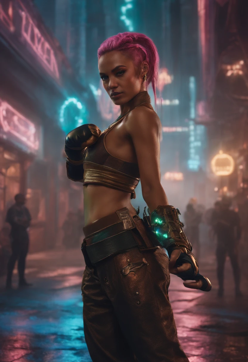 boxing elf in cyberpunk scene