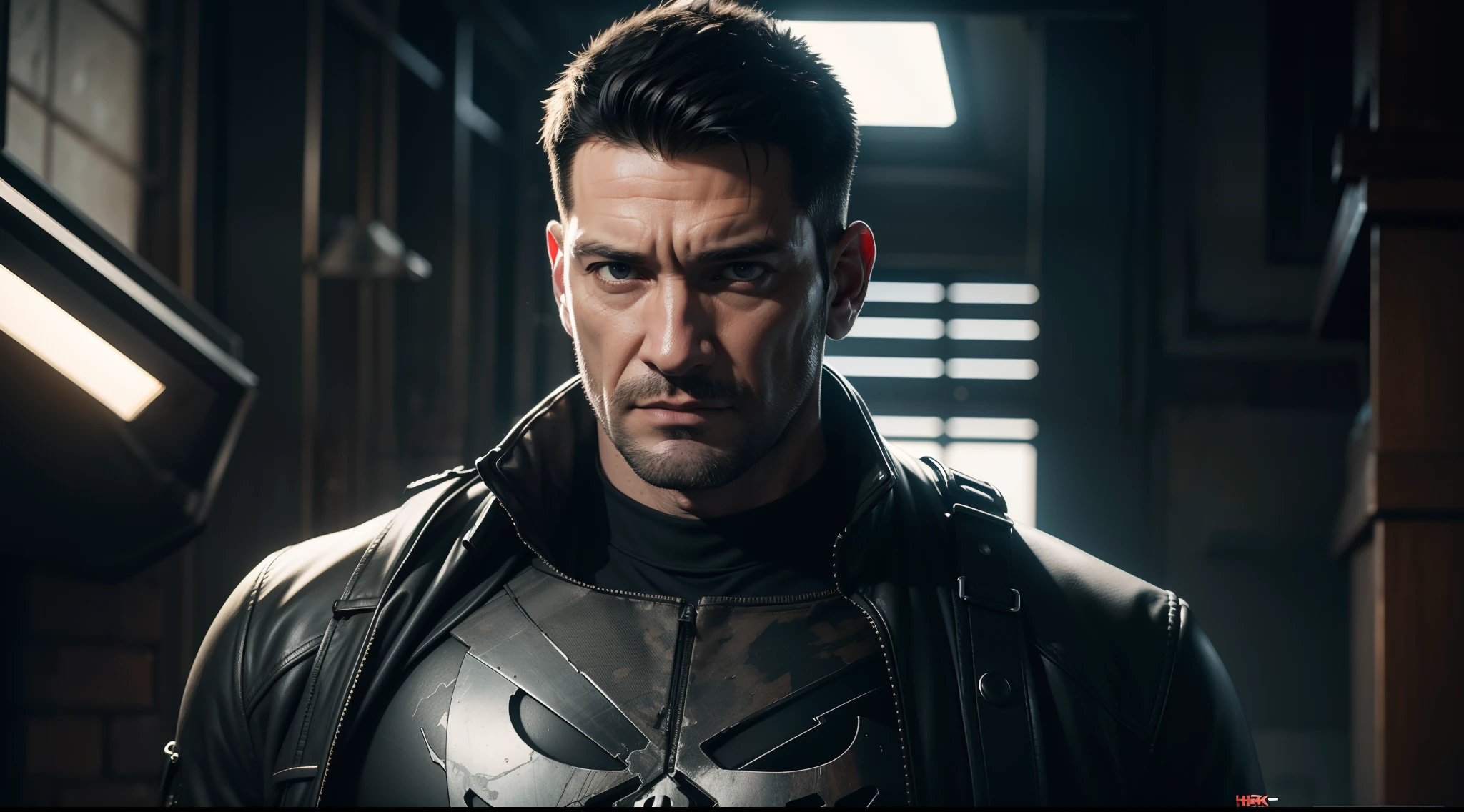 Punisher, CGI with clear focus, Photorealistic, high detail, Realistic, Masterpiece, absurdress, Best Quality, HDR, hiquality, hight resolution, Extremely detailed, 8k wallpaper, intricate details, 8K UHD, Full-HD, (foto realista:1.2), Contrast, sharp lighting, Cinematic lighting, natural lighting, hard light, Backlighting, Global Illumination, Environment Occlusion