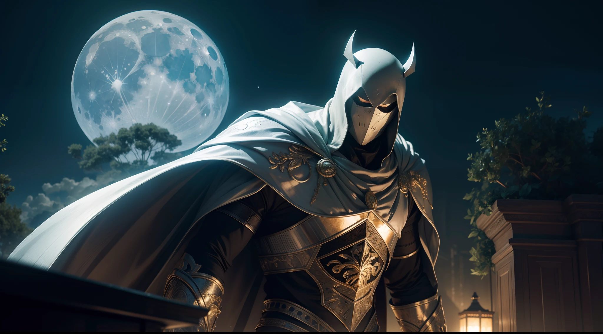 Moon Knight, CGI with clear focus, Photorealistic, high detail, Realistic, Masterpiece, absurdress, Best Quality, HDR, hiquality, hight resolution, Extremely detailed, 8k wallpaper, intricate details, 8K UHD, Full-HD, (foto realista:1.2), Contrast, sharp lighting, Cinematic lighting, natural lighting, hard light, Backlighting, Global Illumination, Environment Occlusion