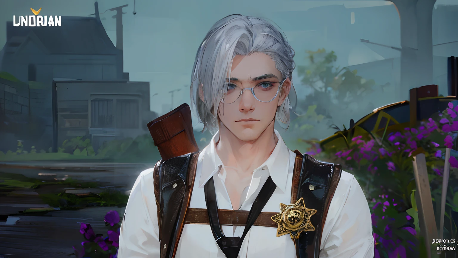 cool guy with messy white hair, clear eyeglass, intricate, dynamic lighting, warm light, cool shadow