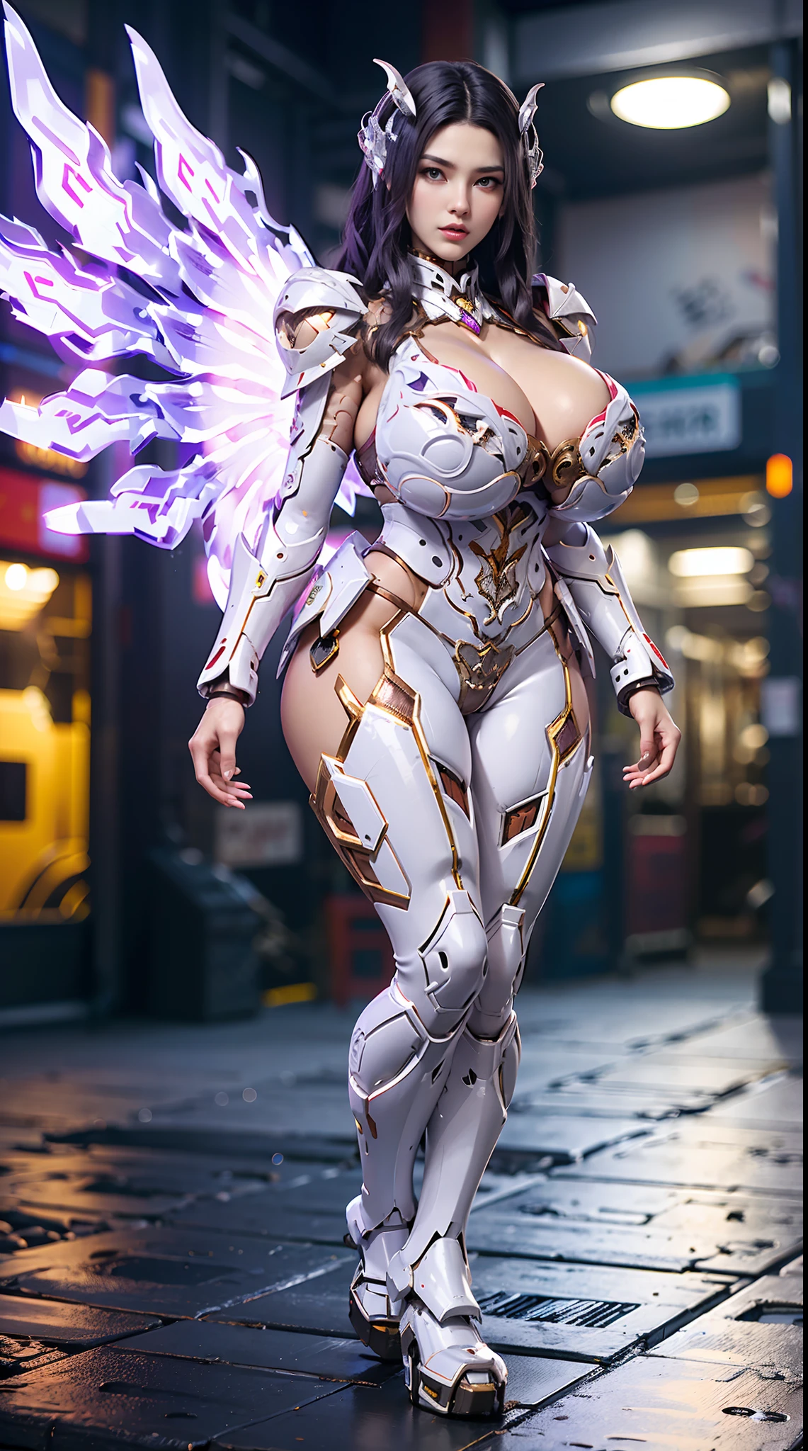 (DRAGON HEAD), (BUSTY HUGE FAKE BOOBS), (BEAUTIFUL FACE), BLACK HAIR:0.5, (WHITE:1, BLACK:0.8, RGB:1.2), (PHOENIX ARMORED MECHA GEAR), (((A PAIR LARGEST OF MECHA WINGS))), (SKINTIGHT MECHA PANTS), (CLEAVAGE), (SEXY LEGS), (LOOKING AT VIEWER), (FULL BODY), ((STANDING)), (SLENDER), (SEXY BODY), (MUSCLE ABS), UHD, 8K, 1080P.