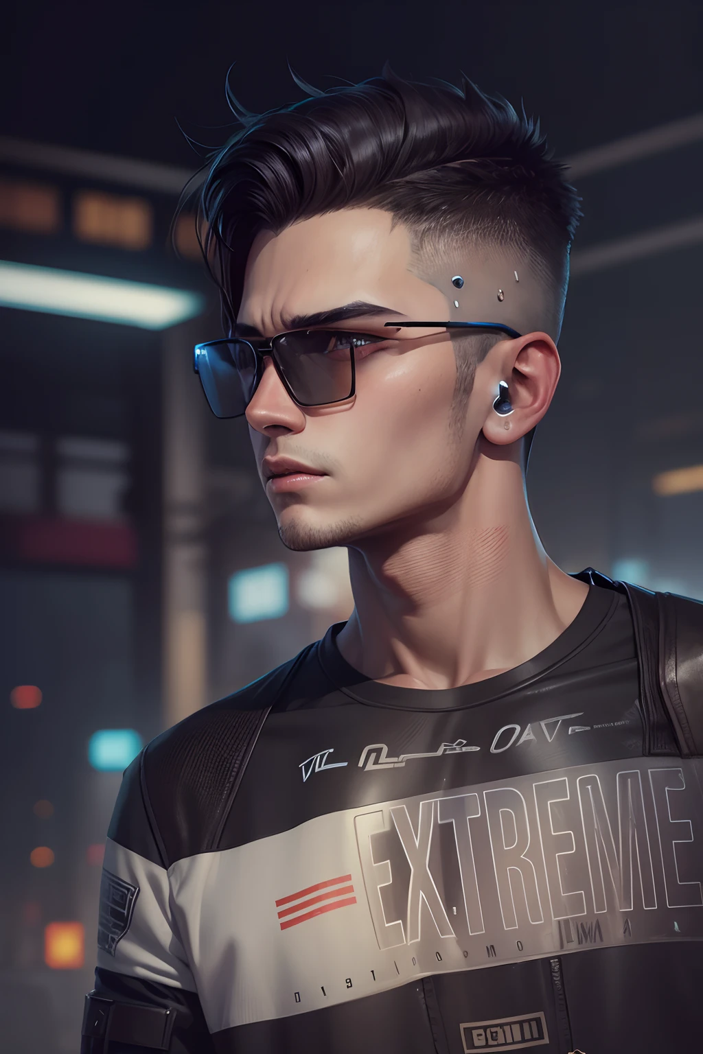 Change beground cyberpunk handsome boy realistic face