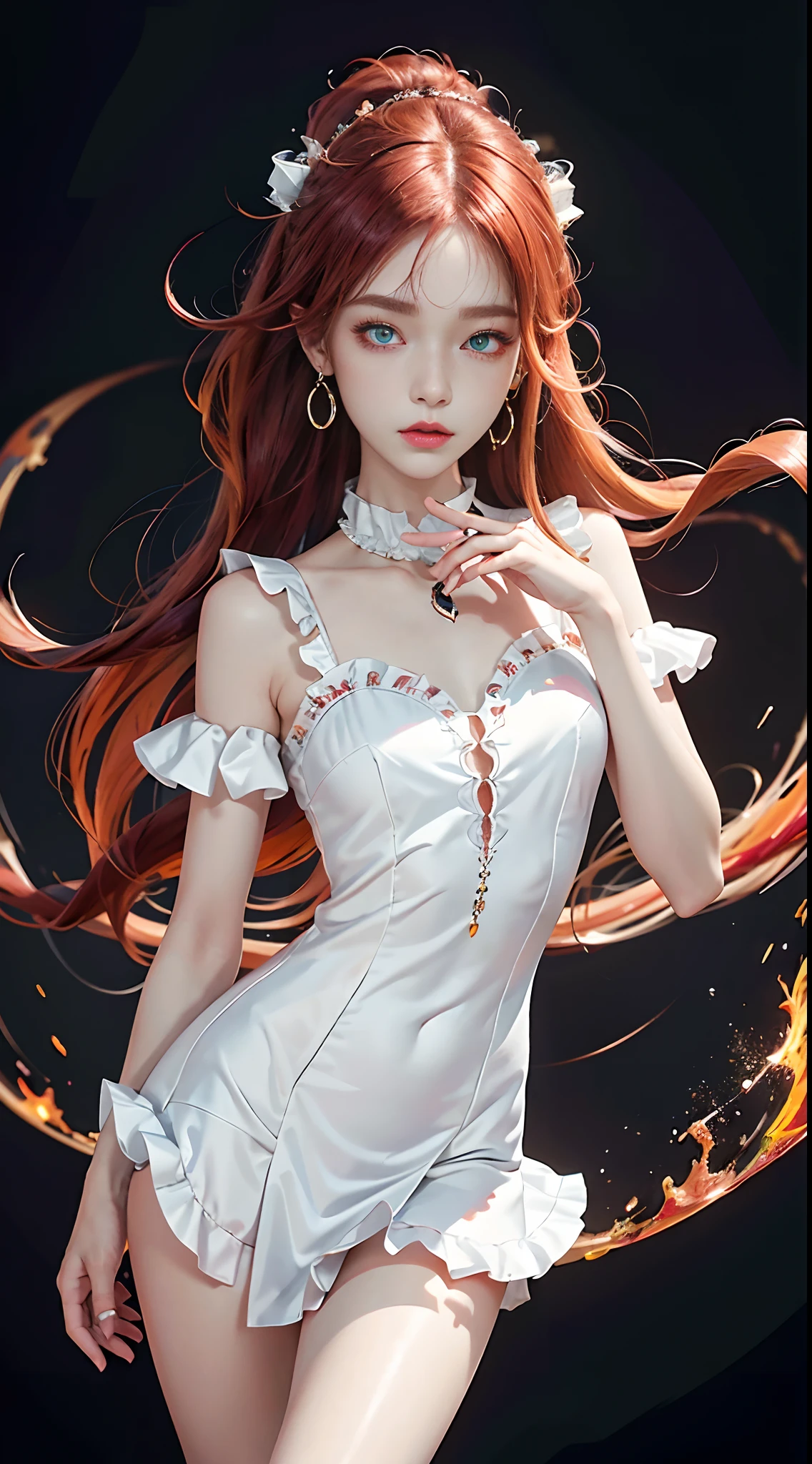 (Masterpiece:1.3] , [Best quality:1.2] (Realistic:1.3) , [Highly detailed] , offcial art, large-scale masterpiece Digital art , Detailed caricature illustration , finely detailed , A high resolution , stunning art , illustration] , (Splash background:1.5) , Simple background outline , concept-art , 1girll , (multicolour hair:1.3) , ahoge , Rainbow hair , Short hair ,Green hair , Yellow hair , White hair , Red hair, Orange hair , Blue hair , Purple hair , whiteskirt , Upper body , parted lip , (White background) , Masterpiece , Best quality ,Tights , Black skirt , standing , cropped shoulders
