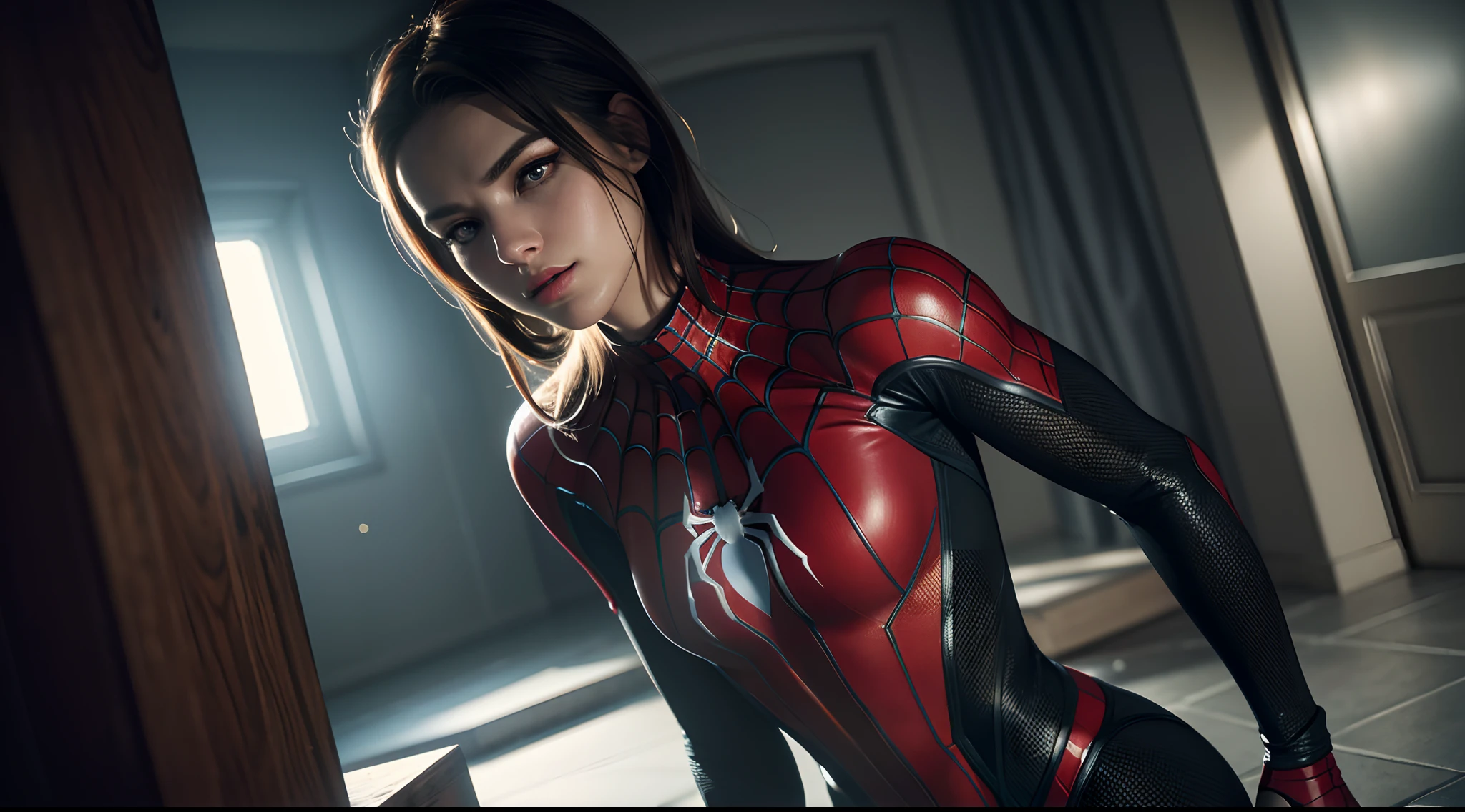 Spidergirl (really big huge tits)
CGI with clear focus, Photorealistic, high detail, Realistic, Masterpiece, absurdress, Best Quality, HDR, hiquality, hight resolution, Extremely detailed, 8k wallpaper, intricate details, 8K UHD, Full-HD, (foto realista:1.2), Contrast, sharp lighting, Cinematic lighting, natural lighting, hard light, Backlighting, Global Illumination, Environment Occlusion