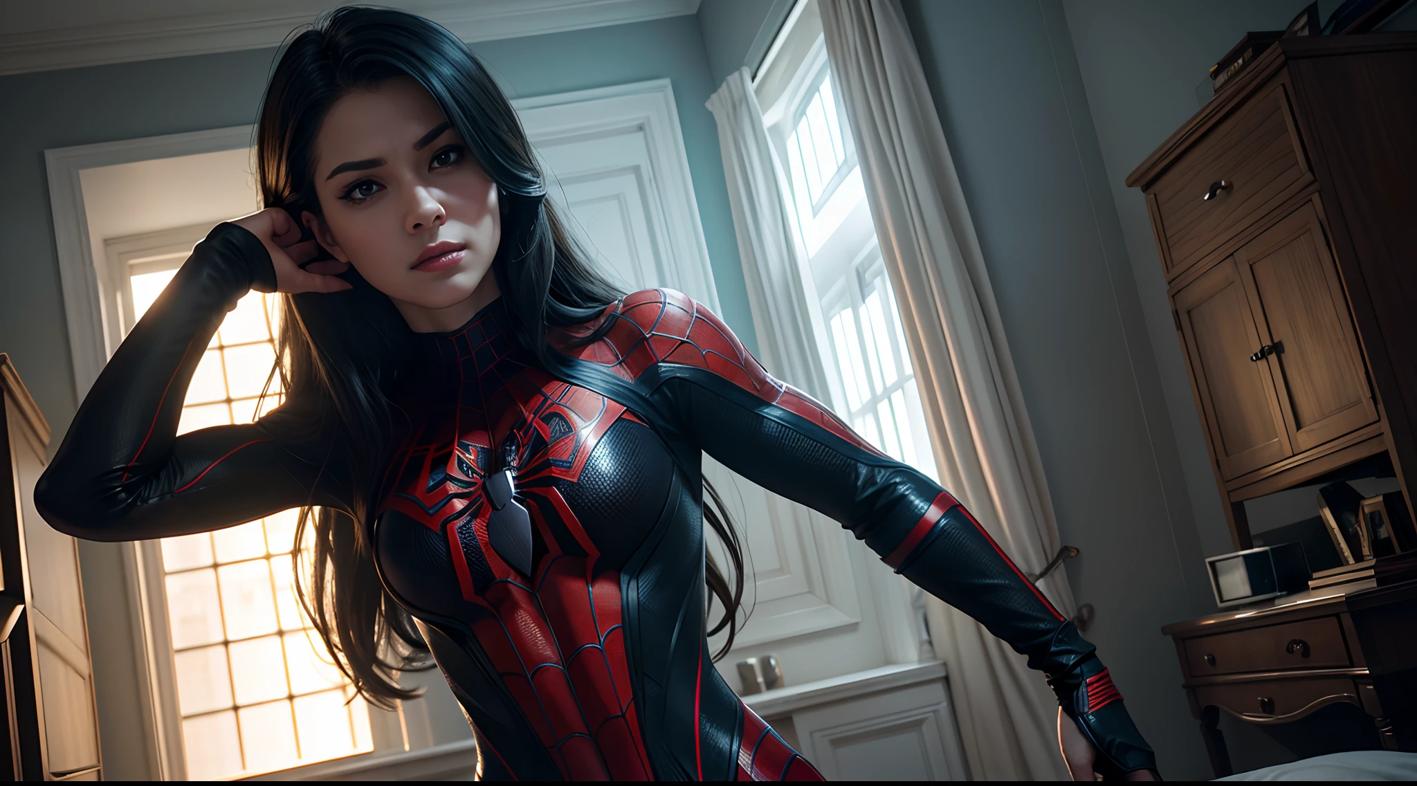 Spider-Girl
CGI с четким фокусом, Photorealistic, high detail, Realistic, Masterpiece, absurdress, Best Quality, HDR, hiquality, hight resolution, Extremely detailed, 8k wallpaper, intricate details, 8K UHD, Full-HD, (foto realista:1.2), Contrast, sharp lighting, Cinematic lighting, natural lighting, hard light, Backlighting, Global Illumination, Environment Occlusion