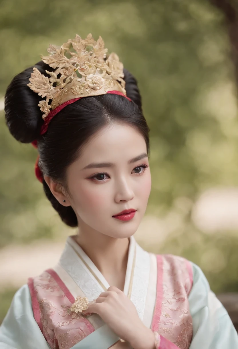 ((Best quality, 8K, Masterpiece :1.3)), Sharp focus :1.2, Korean sexy Barbie.((The king's concubine. Kingdom of Korea)) (Hanbok Korean traditional clothing). Sit down and suck. on top of the bed. With decorative curtains_mix4, 20 days,hyper realisitc:1.37),16K HD,