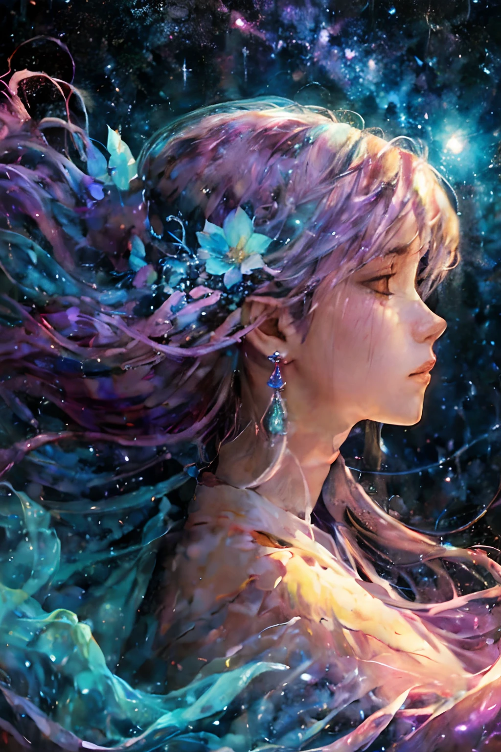 Create a unique painting inspired by 'Heavenly Dreams',' blending cosmic imagery and dreamscapes into a surreal masterpiece